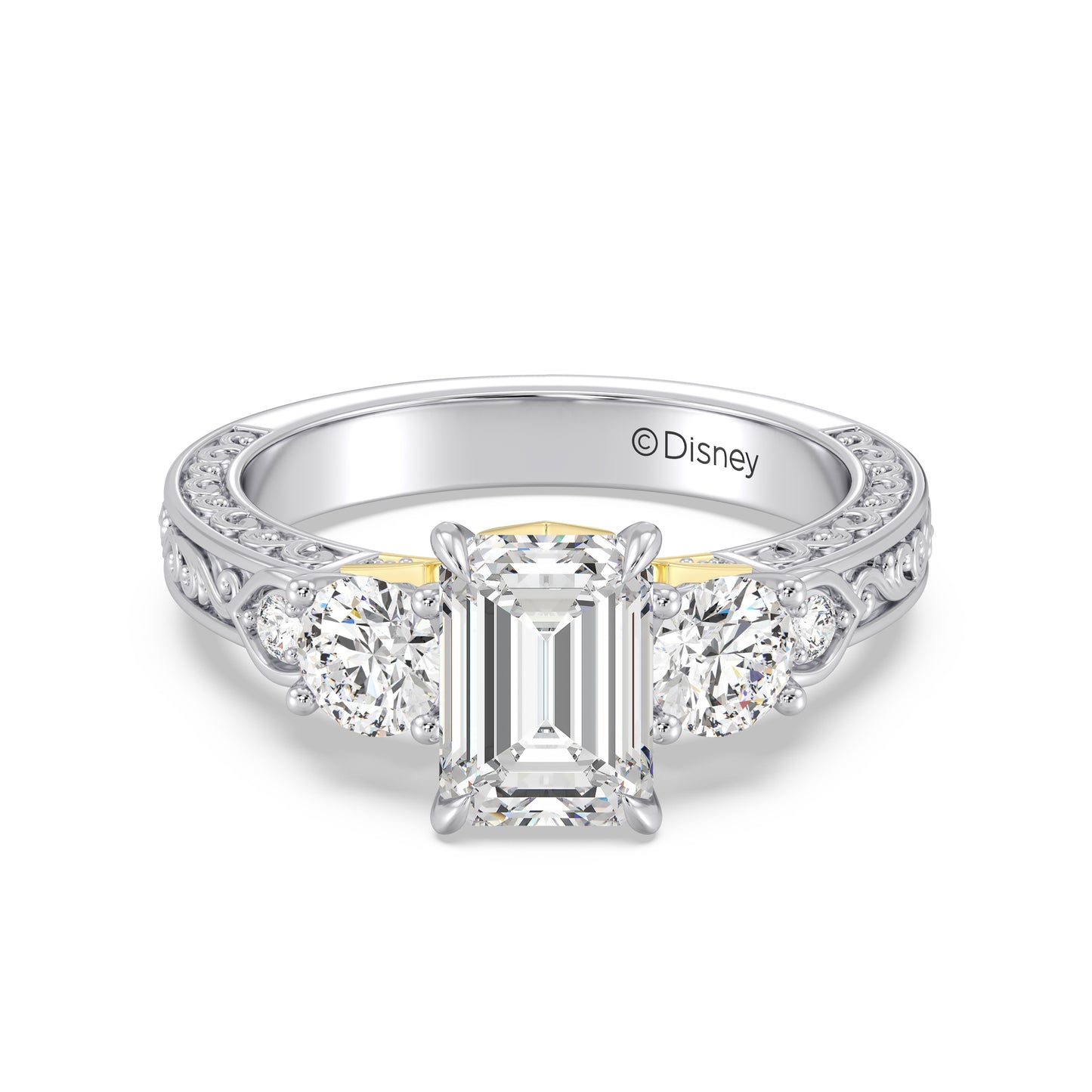 Enchanted Star Lab Grown Diamond And 14K Disney Princess Aurora Vintage Round Three Stone Engagement Ring