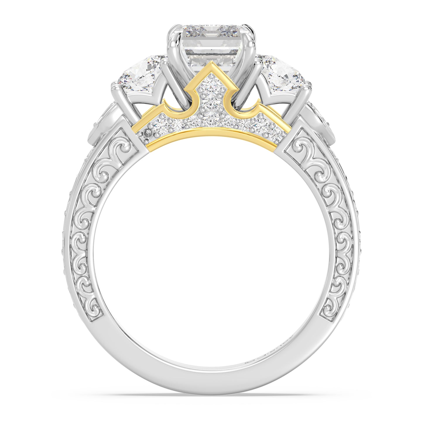 Enchanted Star Lab Grown Diamond And 14K Disney Princess Aurora Vintage Round Three Stone Engagement Ring