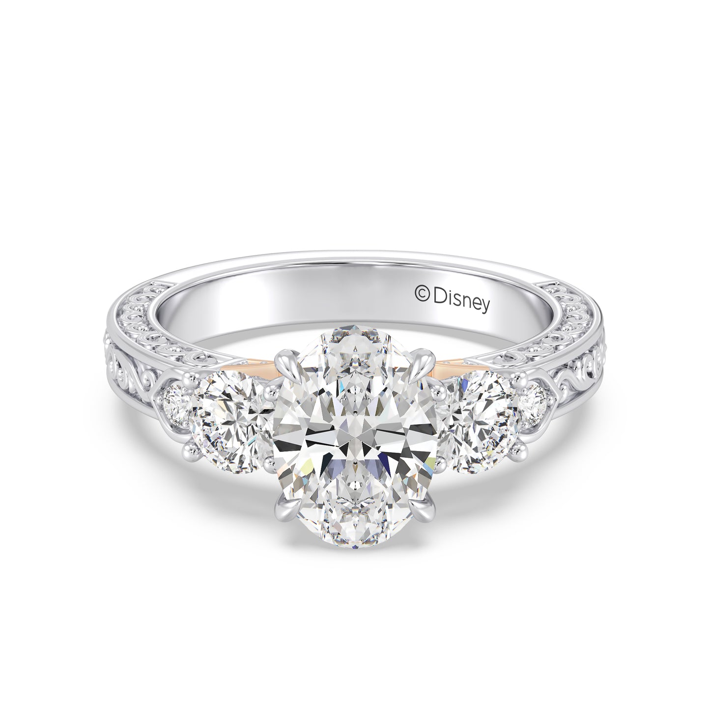 Enchanted Star Lab Grown Diamond And 14K Disney Princess Aurora Vintage Round Three Stone Engagement Ring
