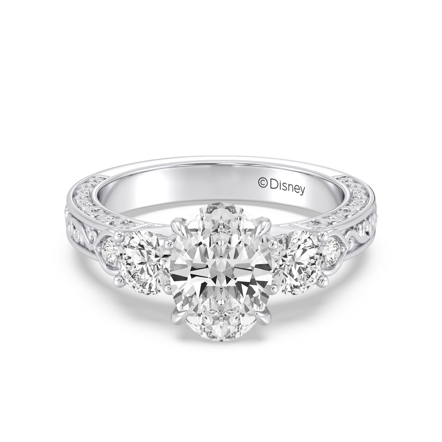 Enchanted Star Lab Grown Diamond And 14K Disney Princess Aurora Vintage Round Three Stone Engagement Ring