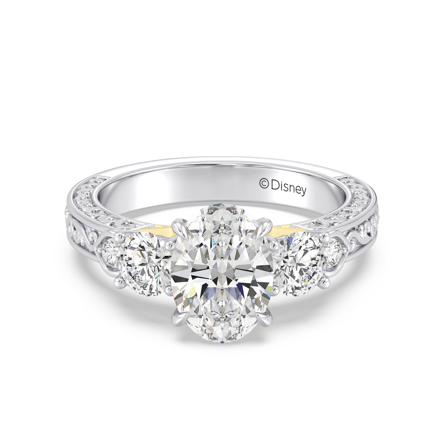 Enchanted Star Lab Grown Diamond And 14K Disney Princess Aurora Vintage Round Three Stone Engagement Ring