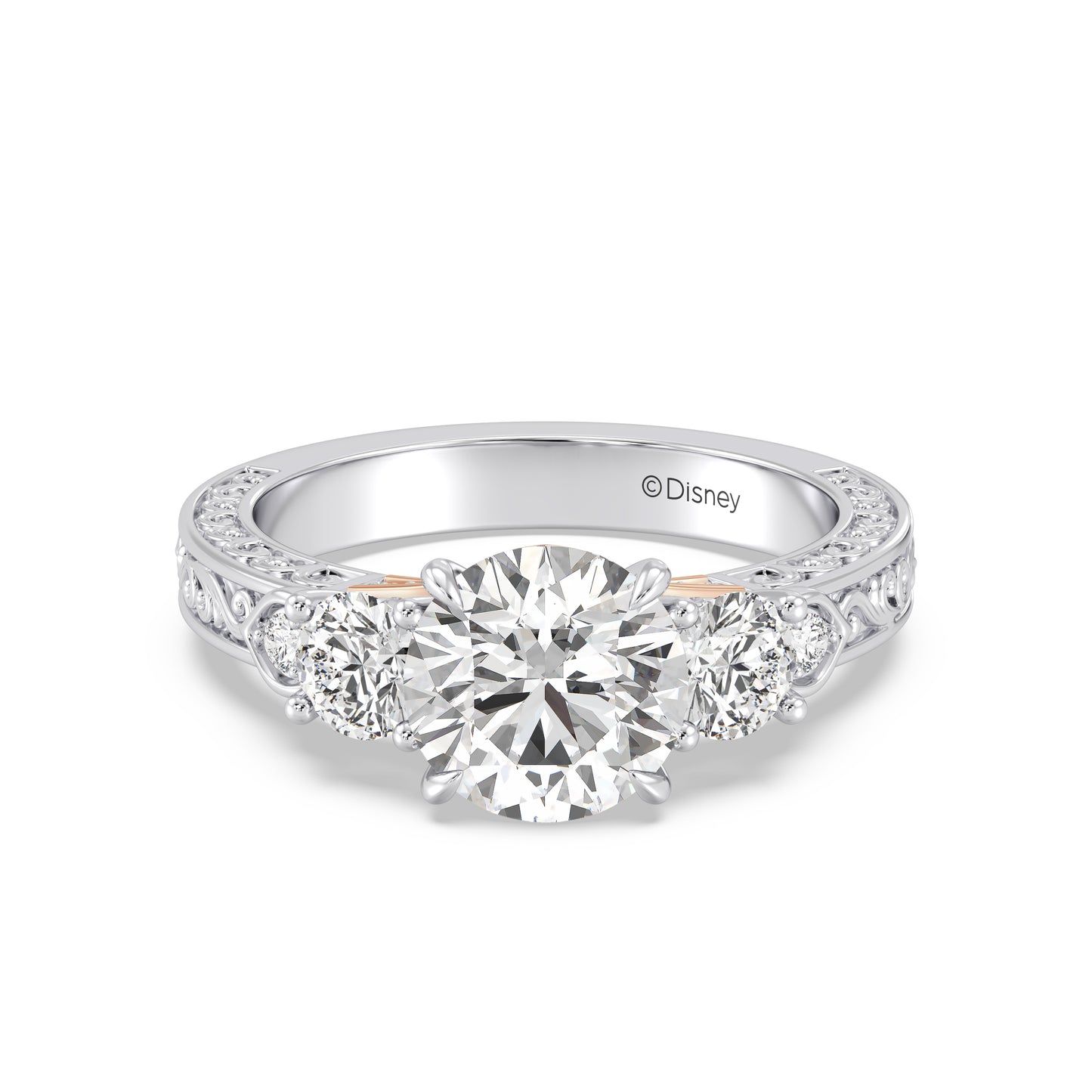 Enchanted Star Lab Grown Diamond And 14K Disney Princess Aurora Vintage Round Three Stone Engagement Ring