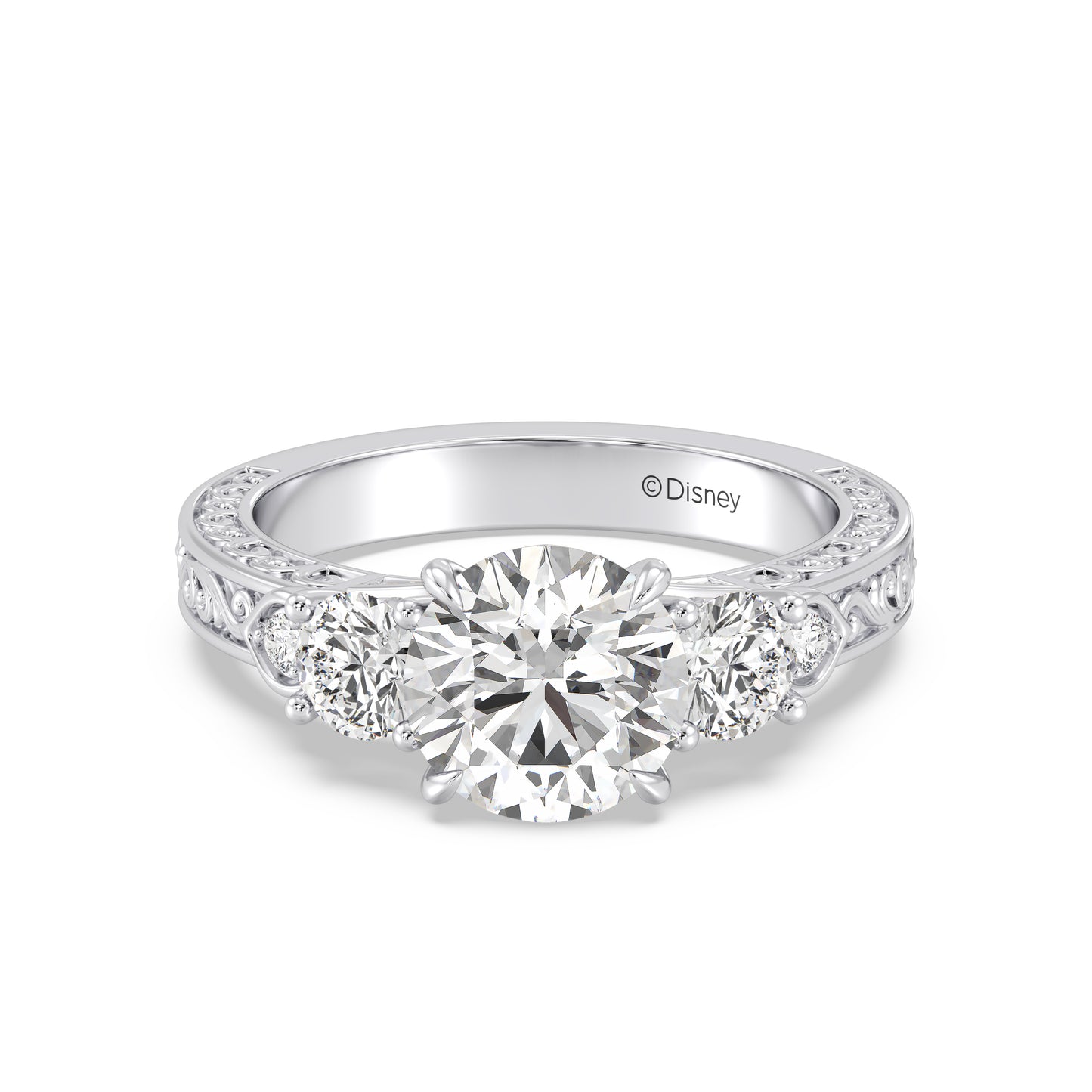 Enchanted Star Lab Grown Diamond And 14K Disney Princess Aurora Vintage Round Three Stone Engagement Ring