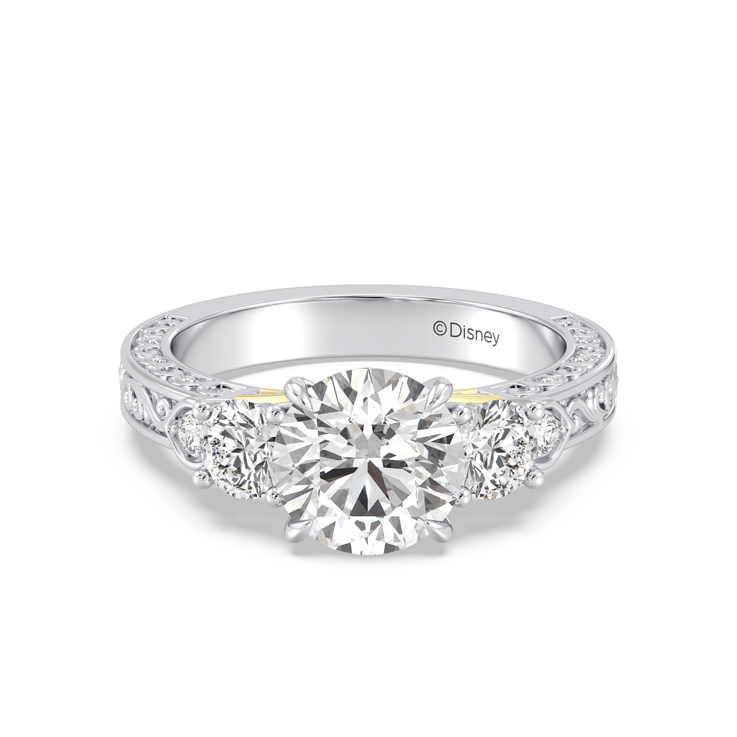 Enchanted Star Lab Grown Diamond And 14K Disney Princess Aurora Vintage Round Three Stone Engagement Ring
