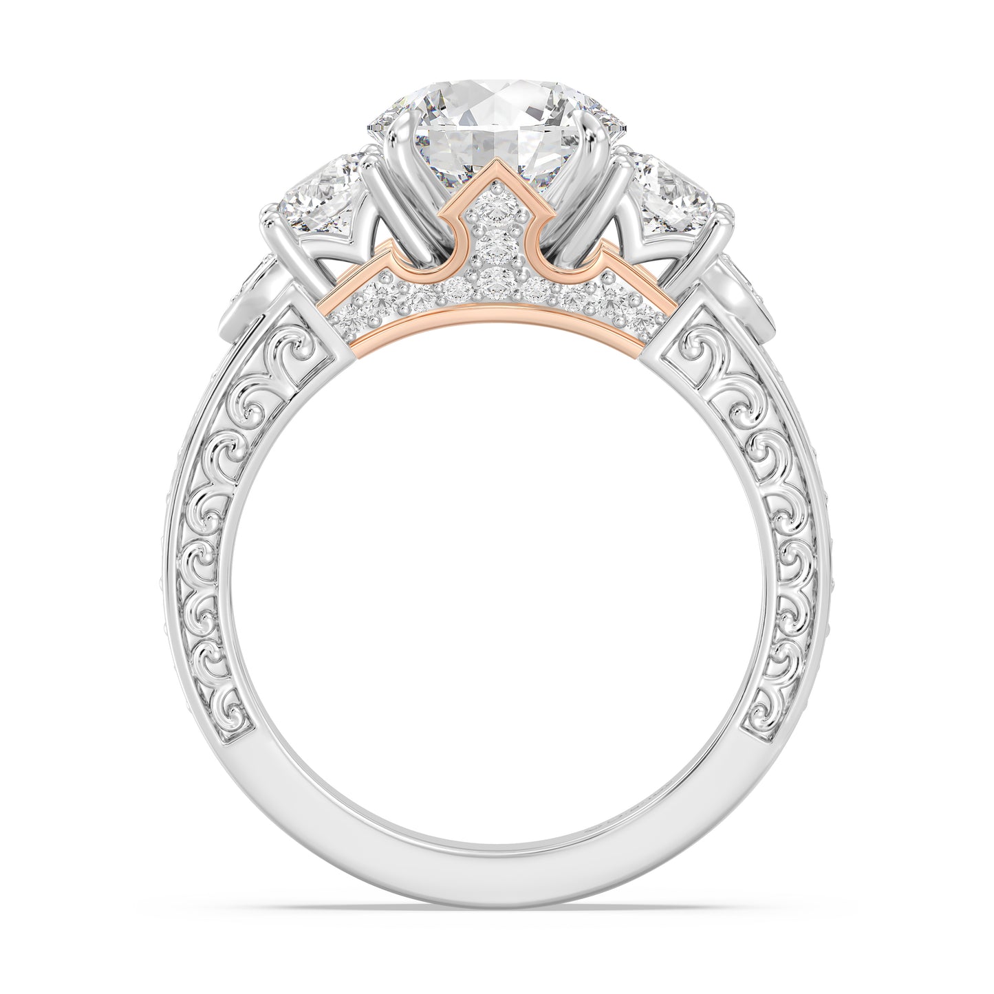 Enchanted Star Lab Grown Diamond And 14K Disney Princess Aurora Vintage Round Three Stone Engagement Ring