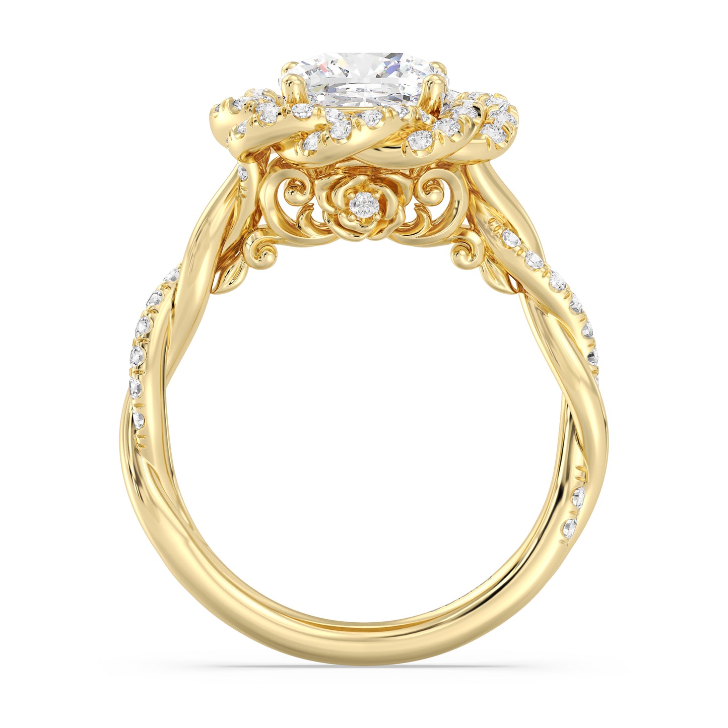 Enchanted Star Lab Grown And 14K Gold Disney Princess Belle Pavé Rose Engagement Ring