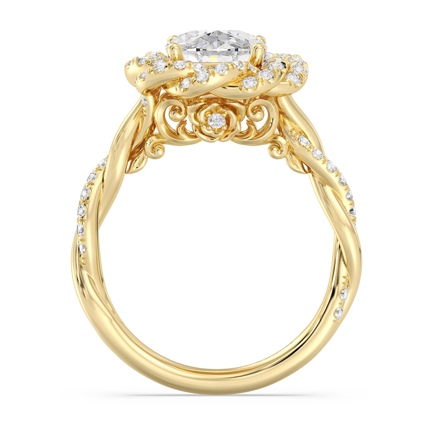 Enchanted Star Lab Grown And 14K Gold Disney Princess Belle Pavé Rose Engagement Ring