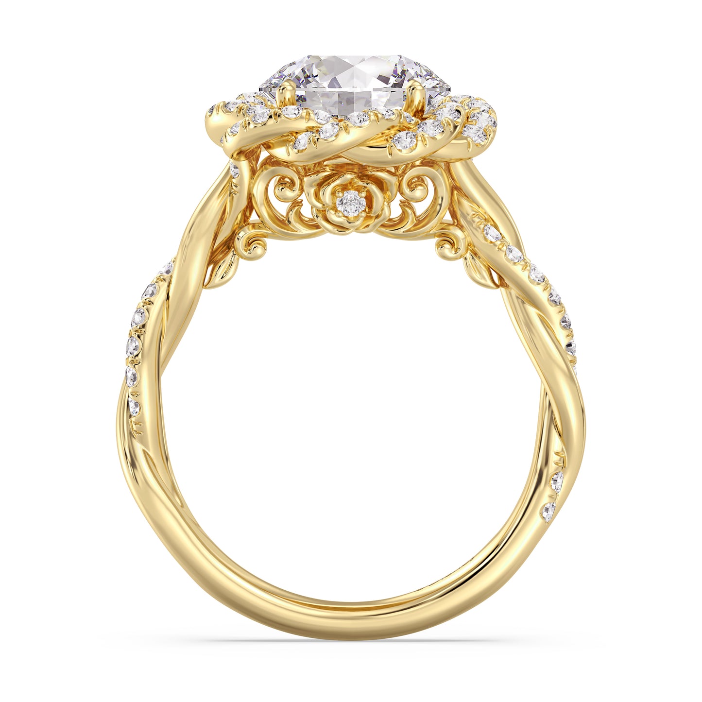 Enchanted Star Lab Grown And 14K Gold Disney Princess Belle Pavé Rose Engagement Ring