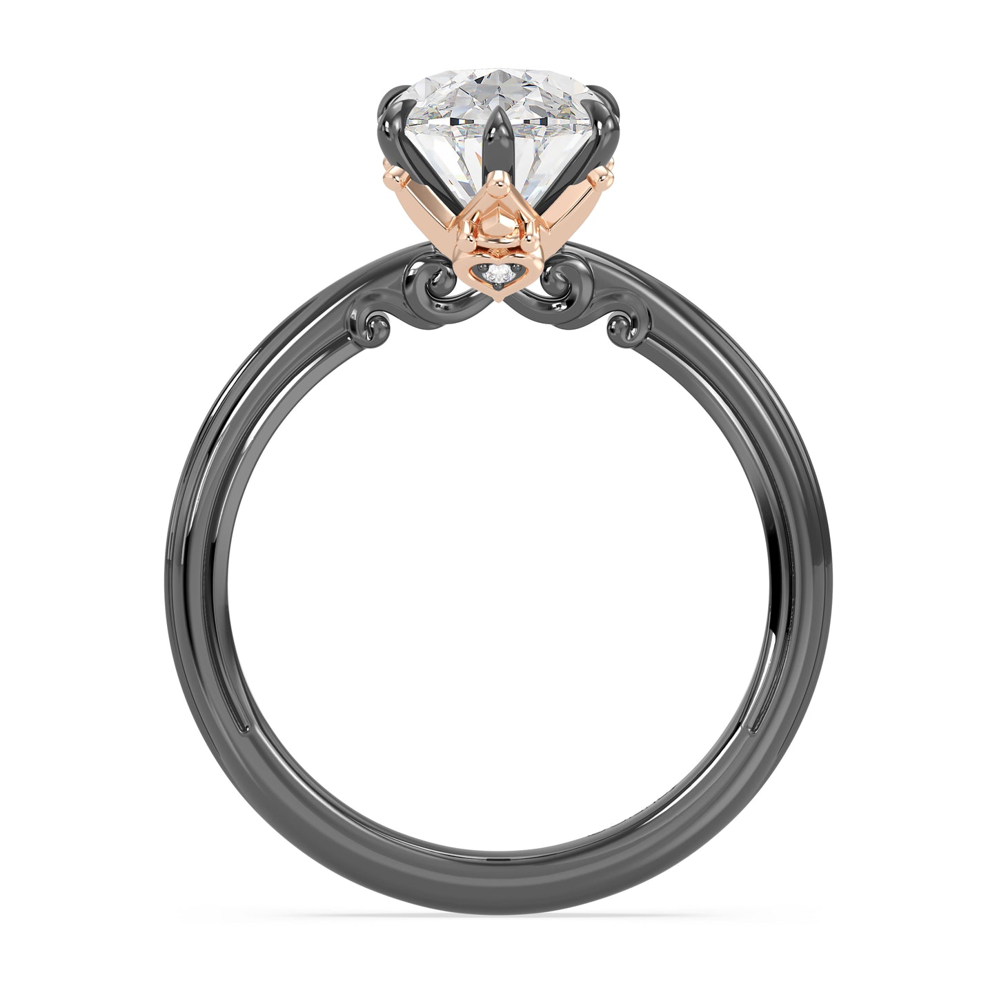 Enchanted Star 14K Gold and Black Rhodium With Lab Grown Diamonds, Disney’s Evil Queen Six-Prong Studded Solitaire Engagement Ring
