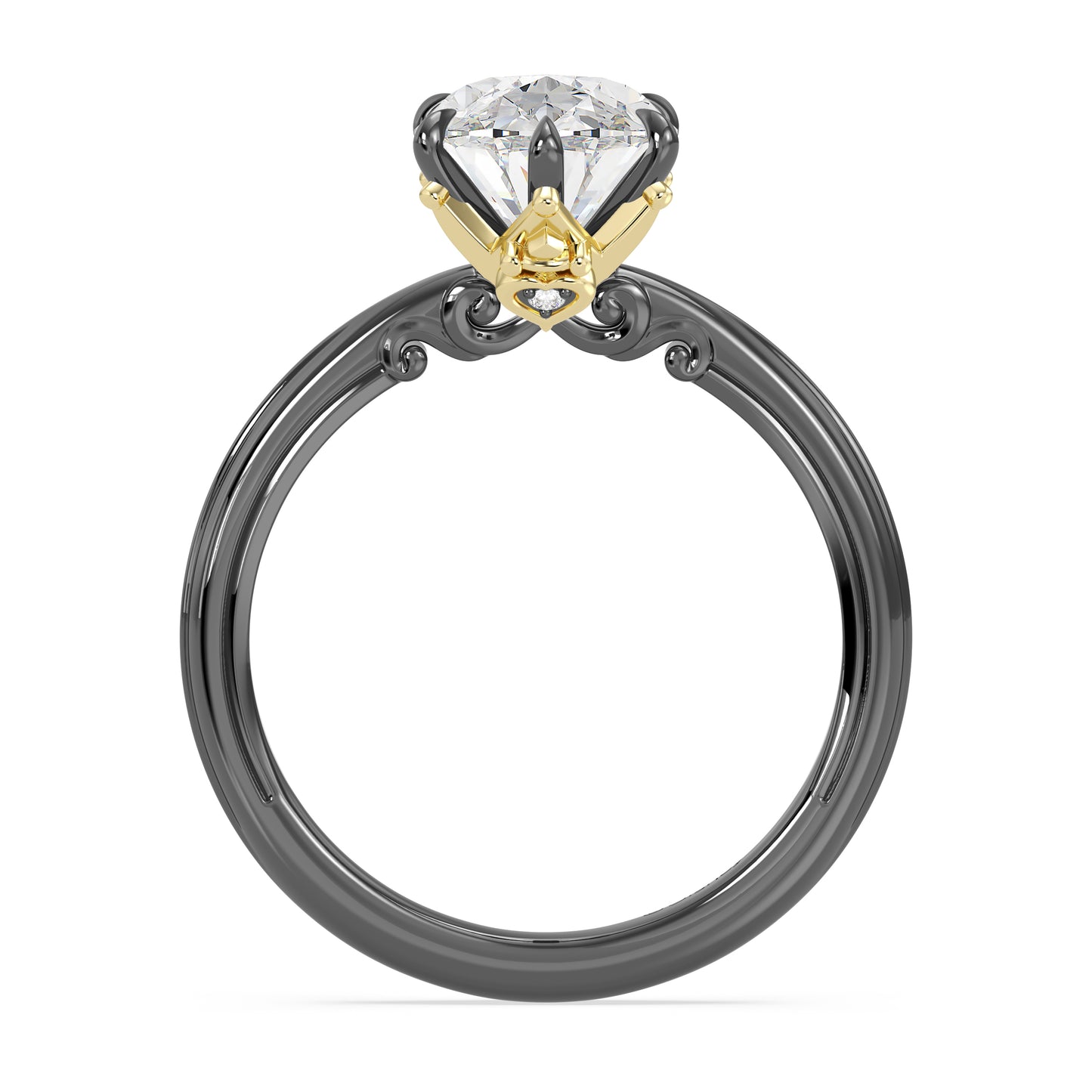 Enchanted Star 14K Gold and Black Rhodium With Lab Grown Diamonds, Disney’s Evil Queen Six-Prong Studded Solitaire Engagement Ring