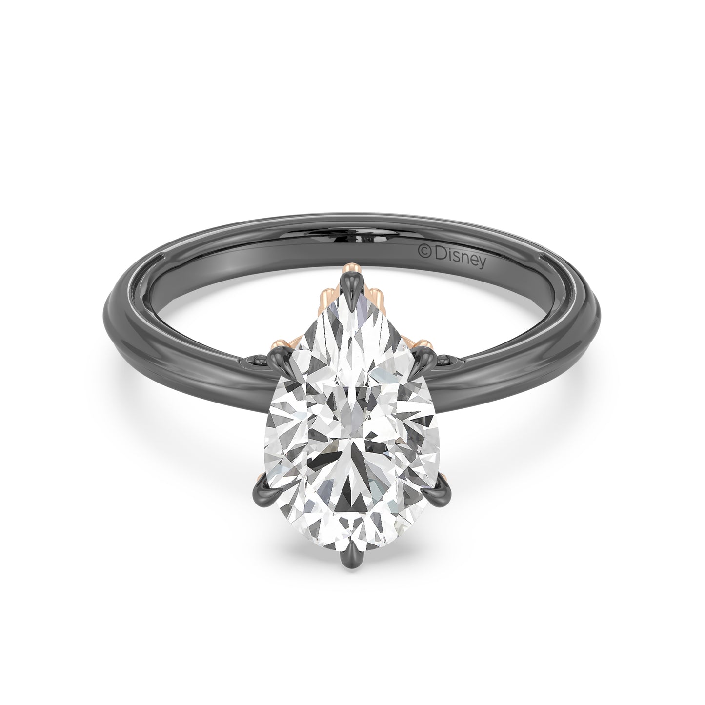 Enchanted Star 14K Gold and Black Rhodium With Lab Grown Diamonds, Disney’s Evil Queen Six-Prong Studded Solitaire Engagement Ring