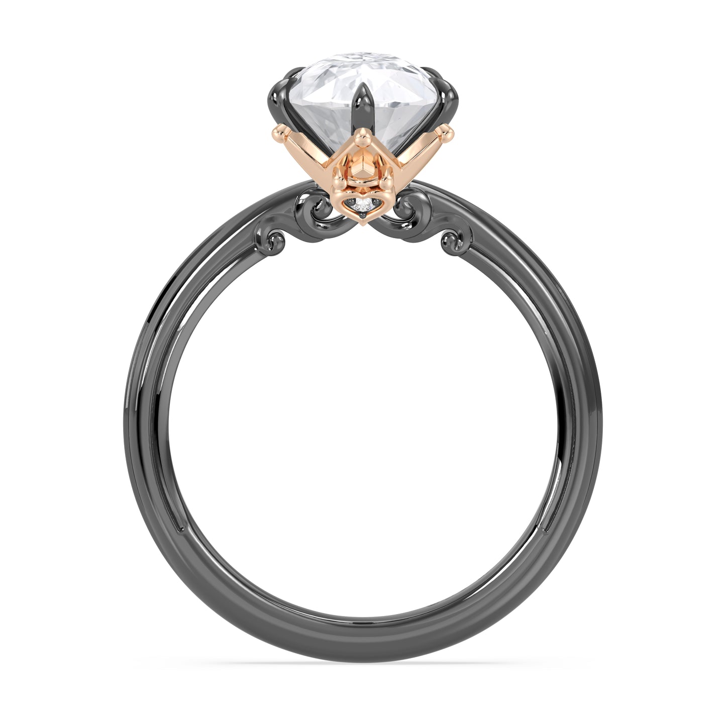 Enchanted Star 14K Gold and Black Rhodium With Lab Grown Diamonds, Disney’s Evil Queen Six-Prong Studded Solitaire Engagement Ring