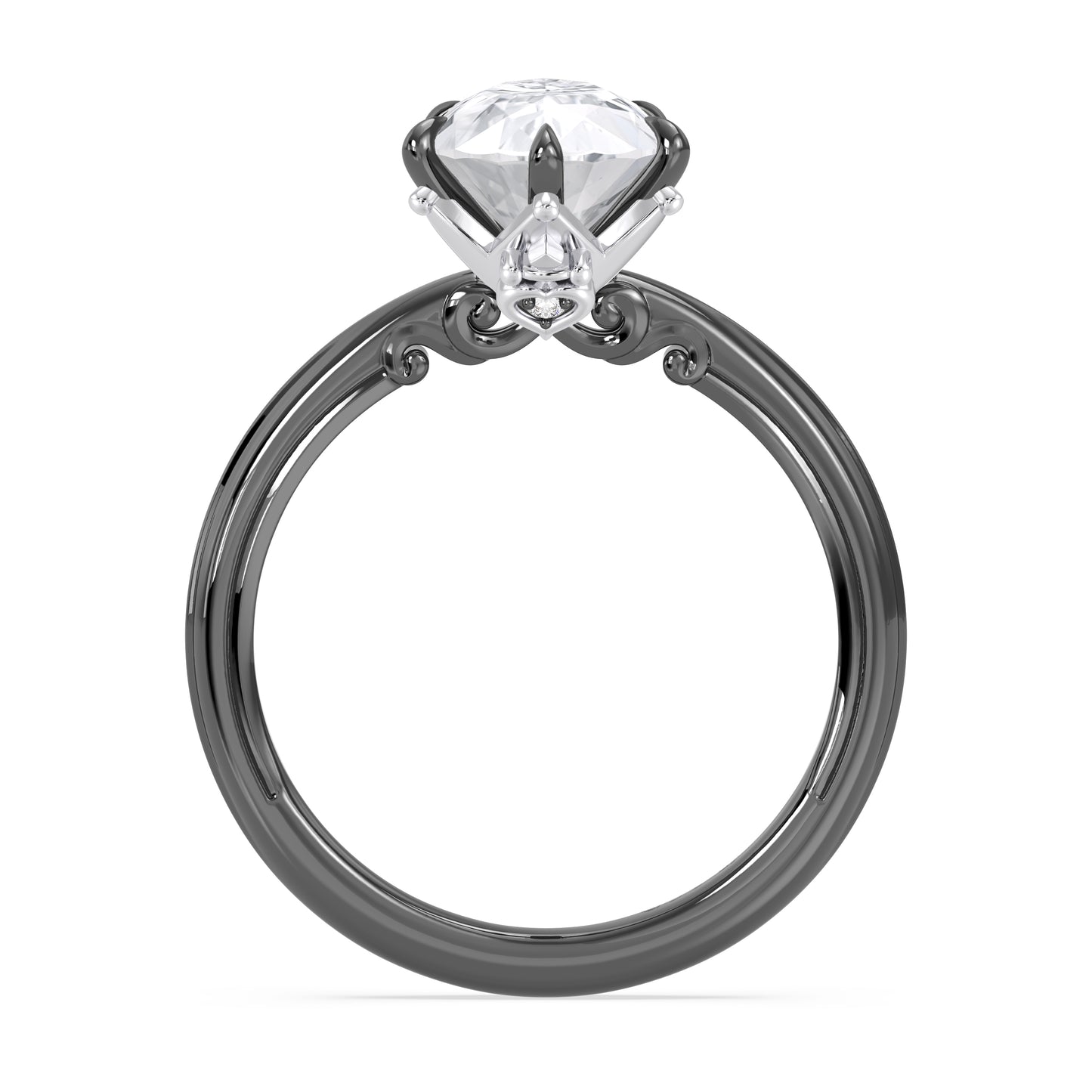 Enchanted Star 14K Gold and Black Rhodium With Lab Grown Diamonds, Disney’s Evil Queen Six-Prong Studded Solitaire Engagement Ring