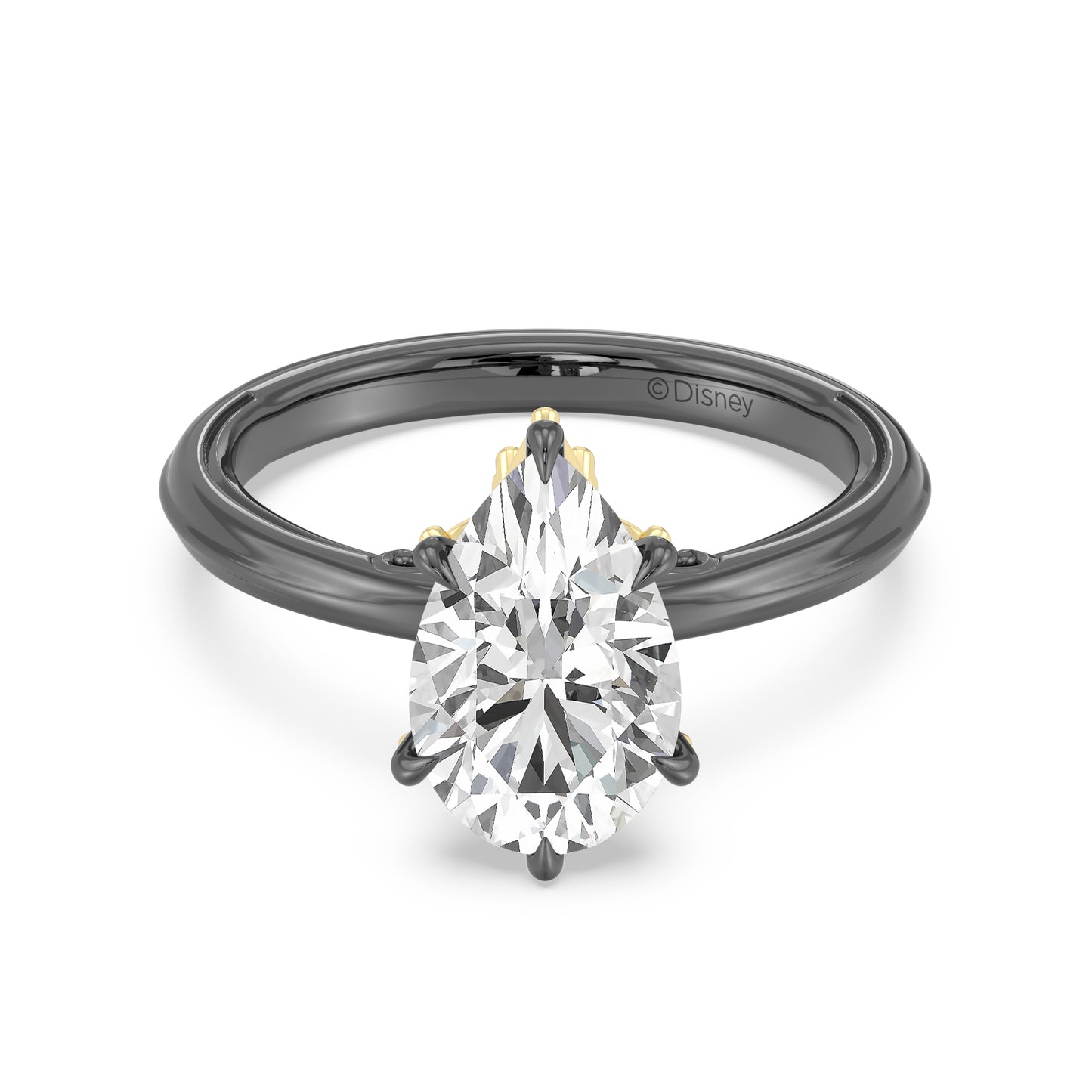 Enchanted Star 14K Gold and Black Rhodium With Lab Grown Diamonds, Disney’s Evil Queen Six-Prong Studded Solitaire Engagement Ring