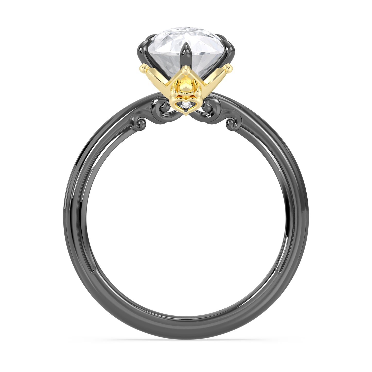 Enchanted Star 14K Gold and Black Rhodium With Lab Grown Diamonds, Disney’s Evil Queen Six-Prong Studded Solitaire Engagement Ring