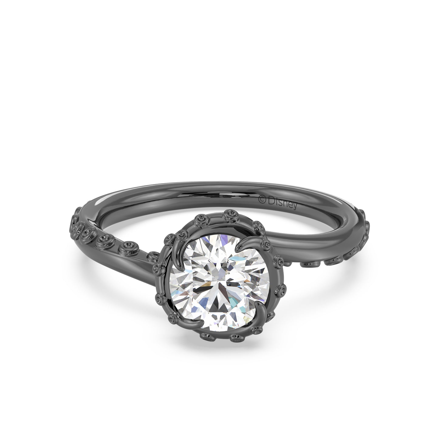 Enchanted Star Black Rhodium Over 14K White Gold With Lab Grown Diamonds, Disney’s Ursula Solitaire Engagement Ring