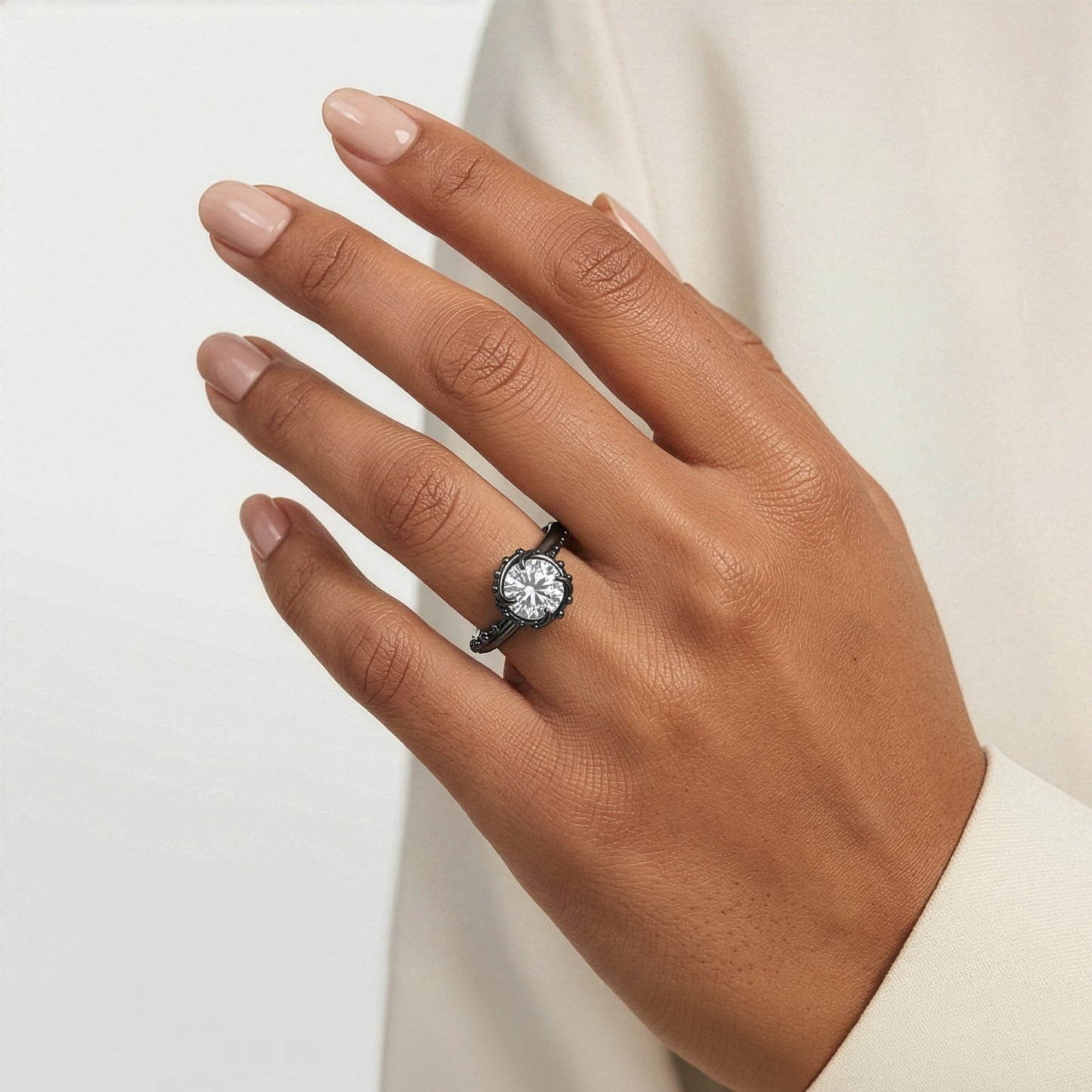 Enchanted Star Black Rhodium Over 14K White Gold With Lab Grown Diamonds, Disney’s Ursula Solitaire Engagement Ring