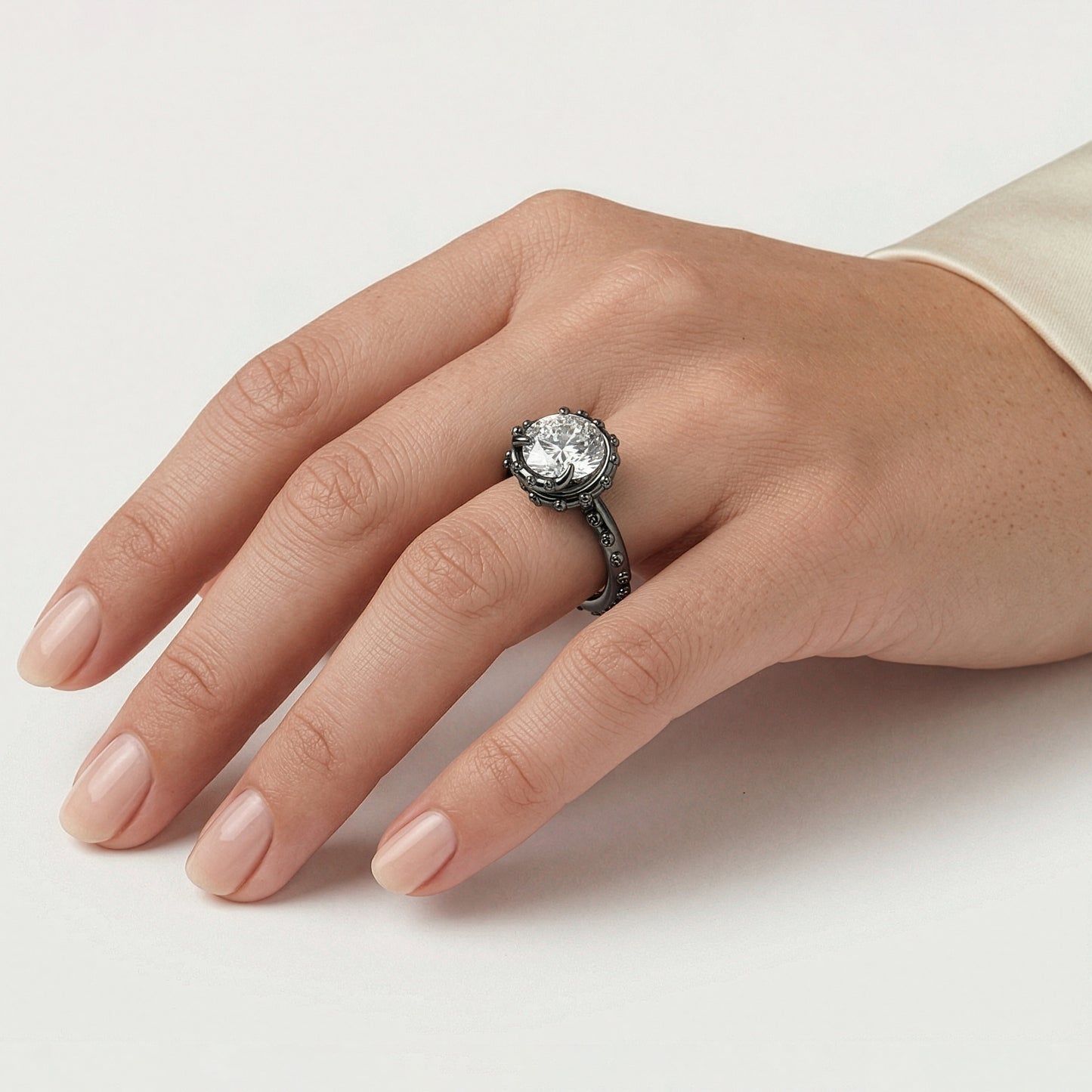 Enchanted Star Black Rhodium Over 14K White Gold With Lab Grown Diamonds, Disney’s Ursula Solitaire Engagement Ring