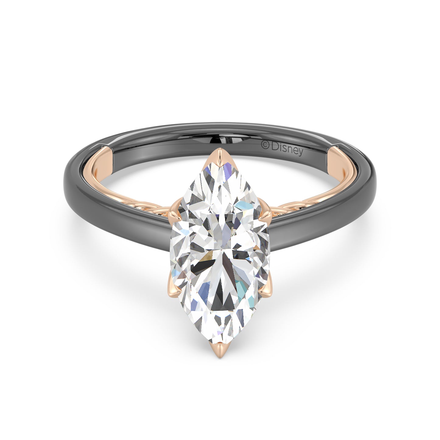 Enchanted Star 14K Gold And Black Rhodium With Lab Grown Diamonds, Disney’s Evil Queen Six-Prong Studded Solitaire Engagement Ring