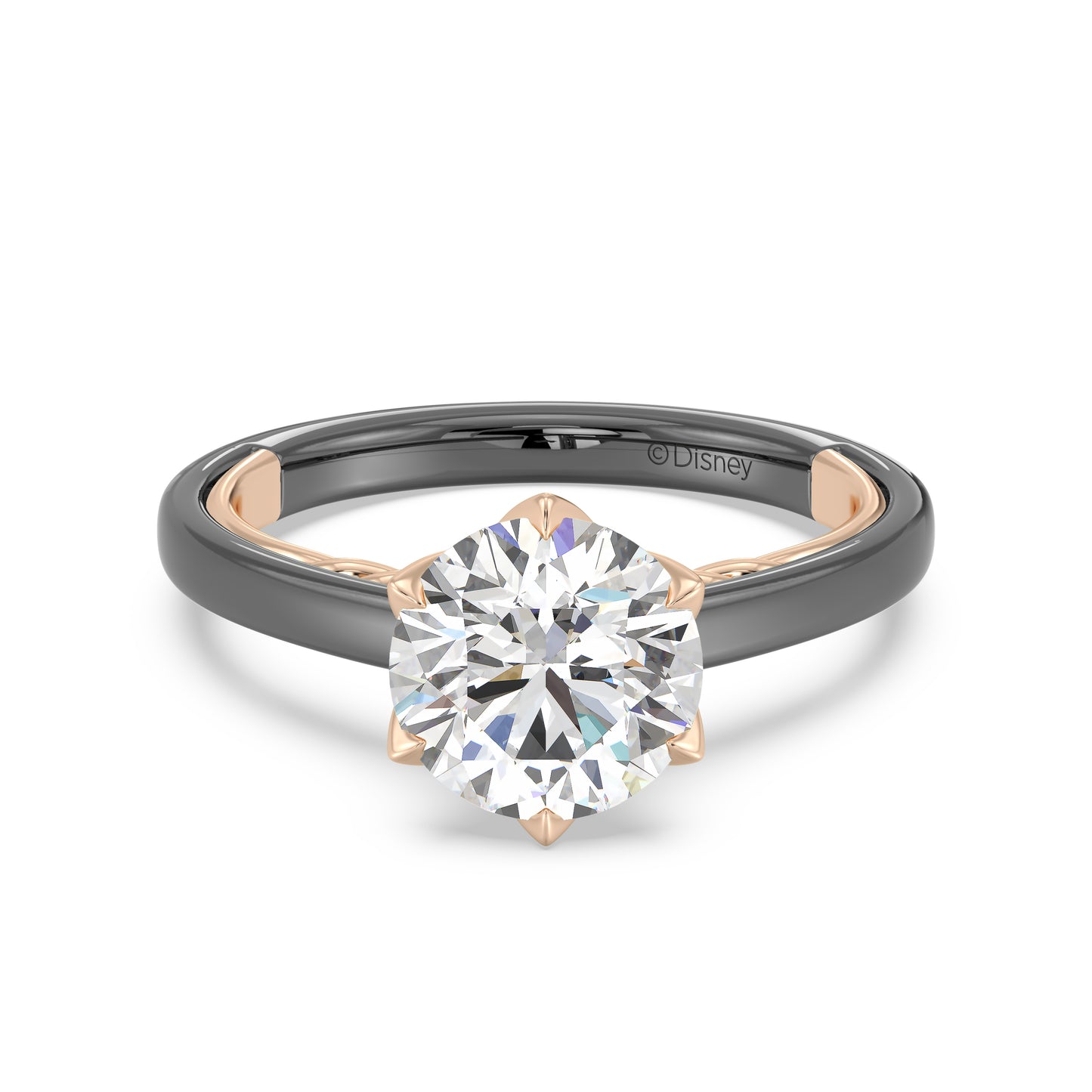 Enchanted Star 14K Gold And Black Rhodium With Lab Grown Diamonds, Disney’s Evil Queen Six-Prong Studded Solitaire Engagement Ring