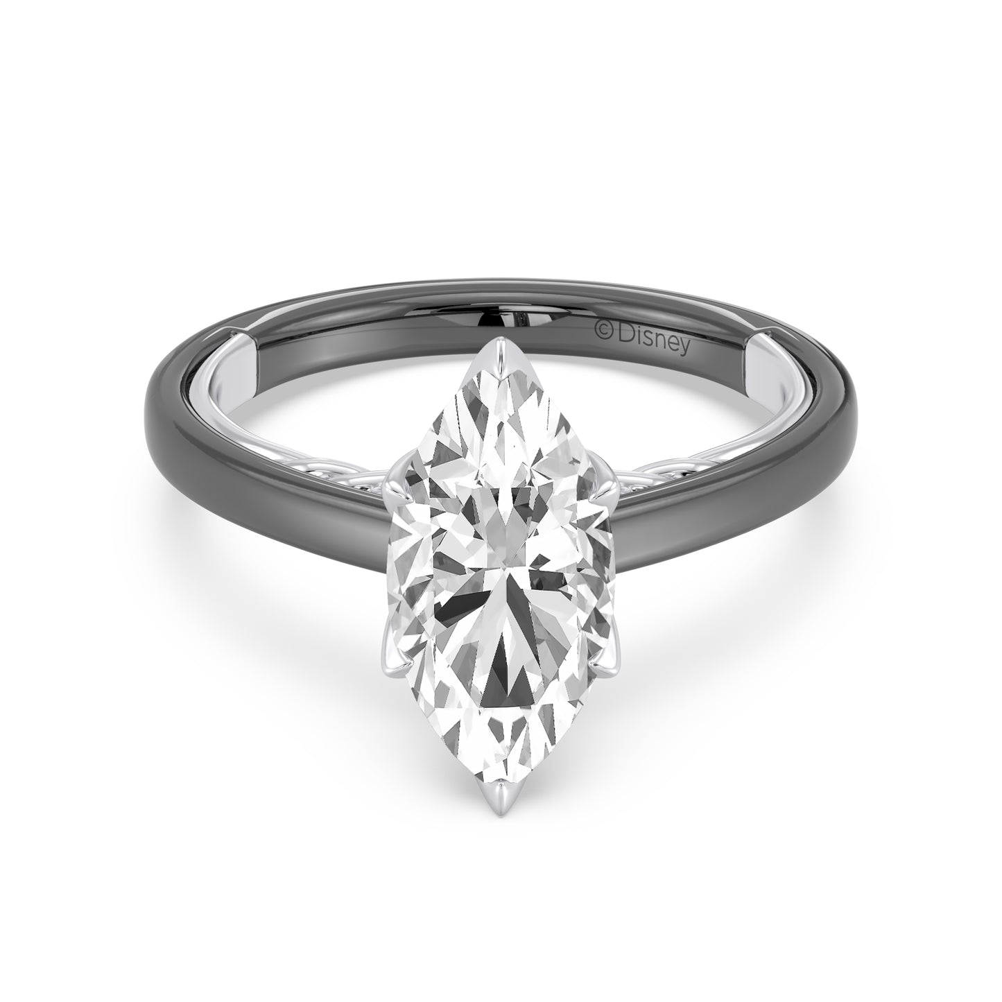Enchanted Star 14K Gold And Black Rhodium With Lab Grown Diamonds, Disney’s Evil Queen Six-Prong Studded Solitaire Engagement Ring