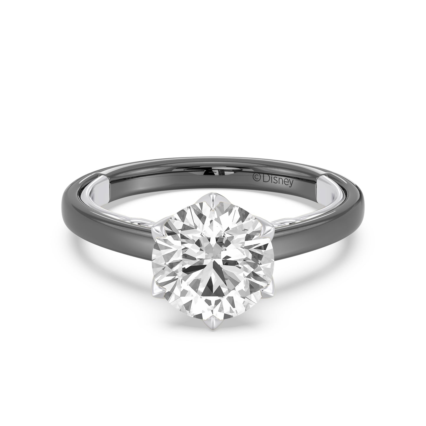 Enchanted Star 14K Gold And Black Rhodium With Lab Grown Diamonds, Disney’s Evil Queen Six-Prong Studded Solitaire Engagement Ring