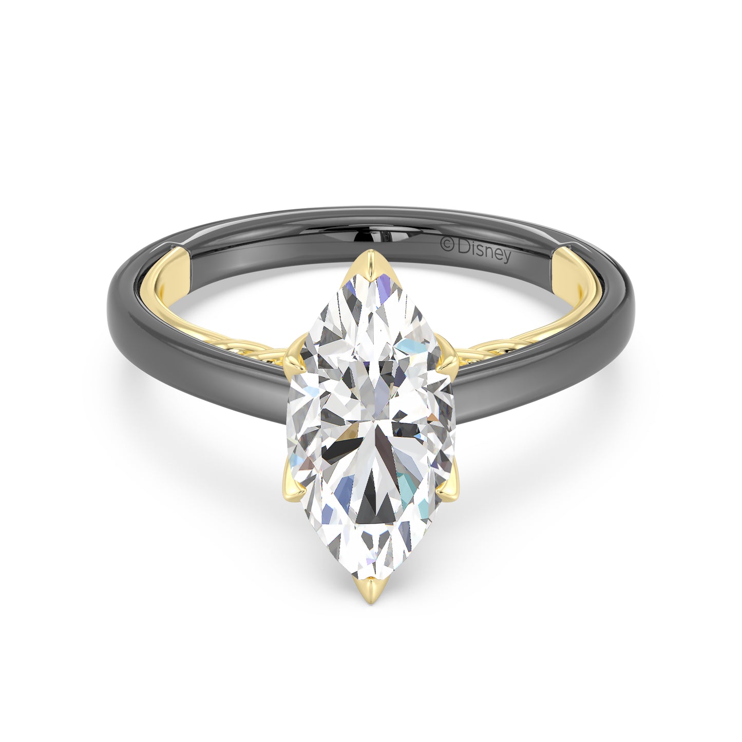 Enchanted Star 14K Gold And Black Rhodium With Lab Grown Diamonds, Disney’s Evil Queen Six-Prong Studded Solitaire Engagement Ring