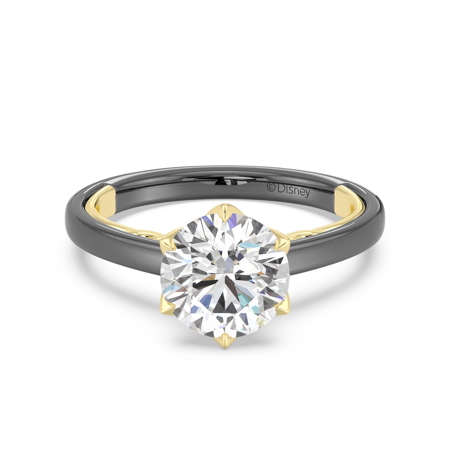 Enchanted Star 14K Gold And Black Rhodium With Lab Grown Diamonds, Disney’s Evil Queen Six-Prong Studded Solitaire Engagement Ring