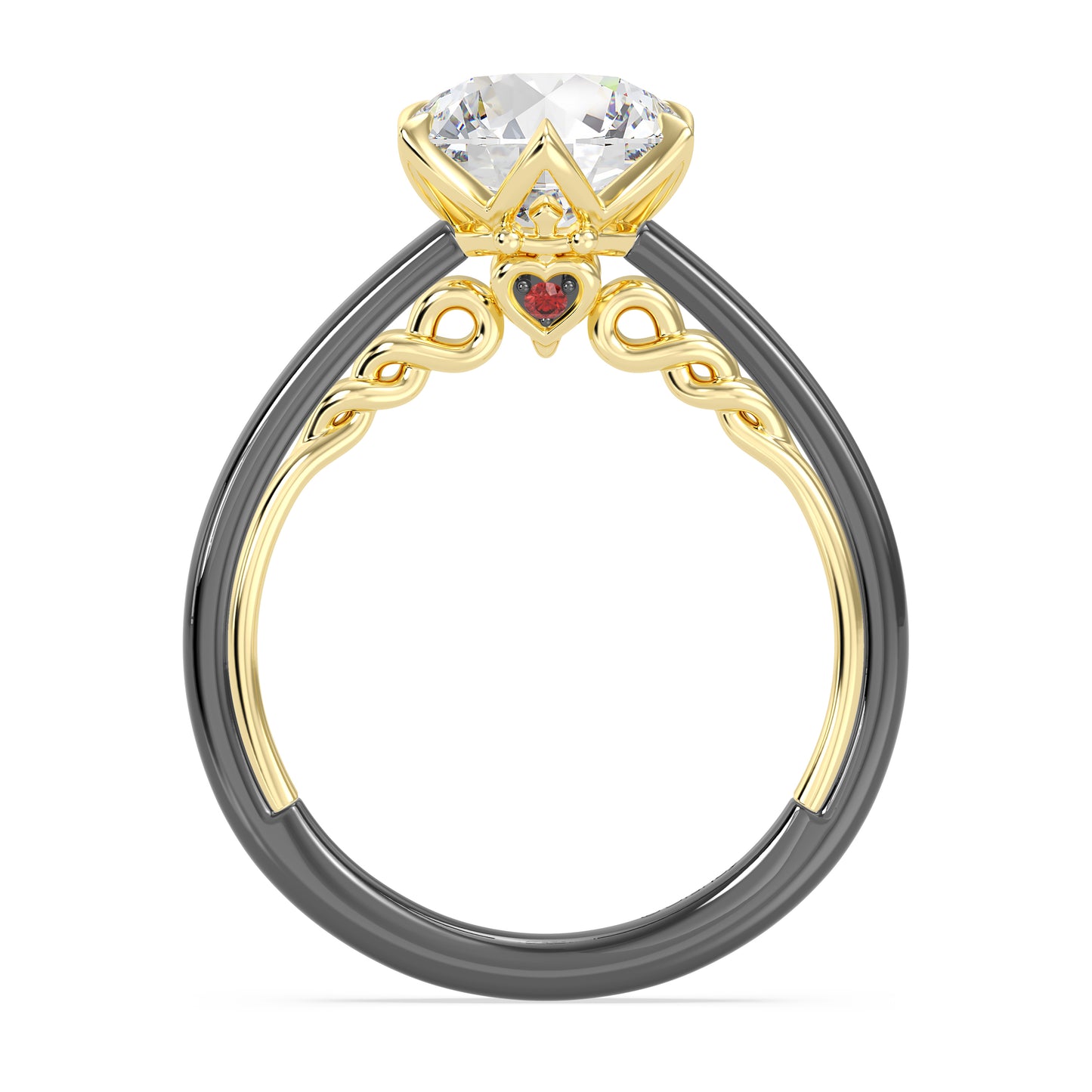 Enchanted Star 14K Gold And Black Rhodium With Lab Grown Diamonds, Disney’s Evil Queen Six-Prong Studded Solitaire Engagement Ring
