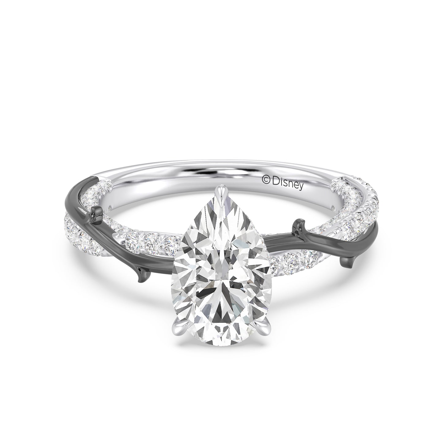 Enchanted Star 14K Gold And Black Rhodium With Lab Grown Diamonds, Disney Villain Maleficent Twisted Hidden Halo Engagement Ring