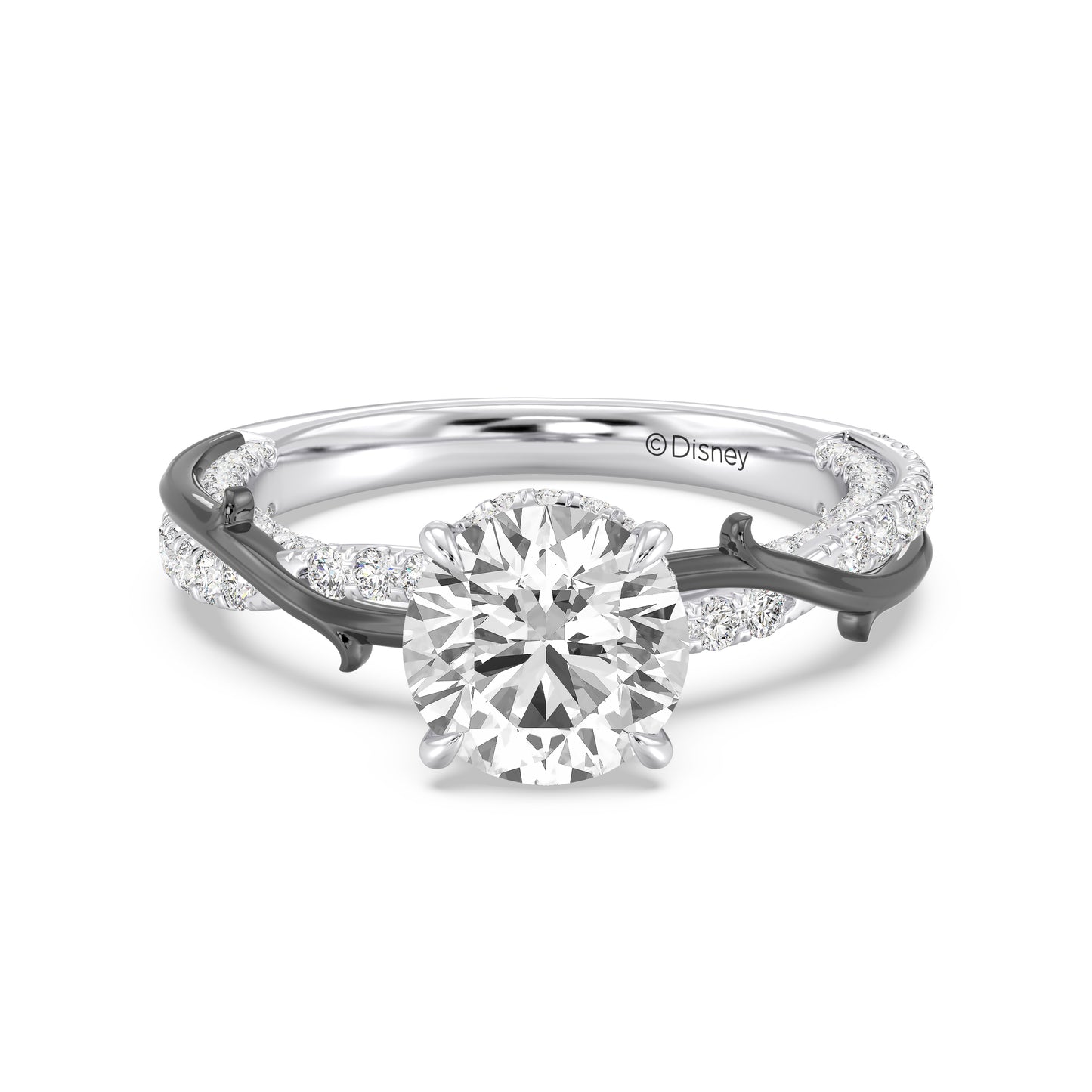 Enchanted Star 14K Gold And Black Rhodium With Lab Grown Diamonds, Disney Villain Maleficent Twisted Hidden Halo Engagement Ring
