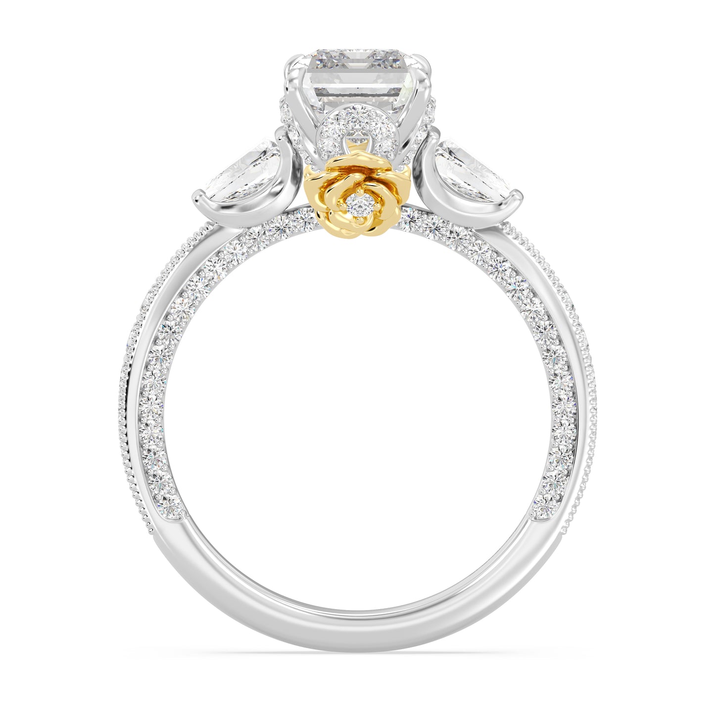 Enchanted Star Lab Grown Diamond And 14K Gold Disney Princess Belle Three Stone Vintage Engagement Ring