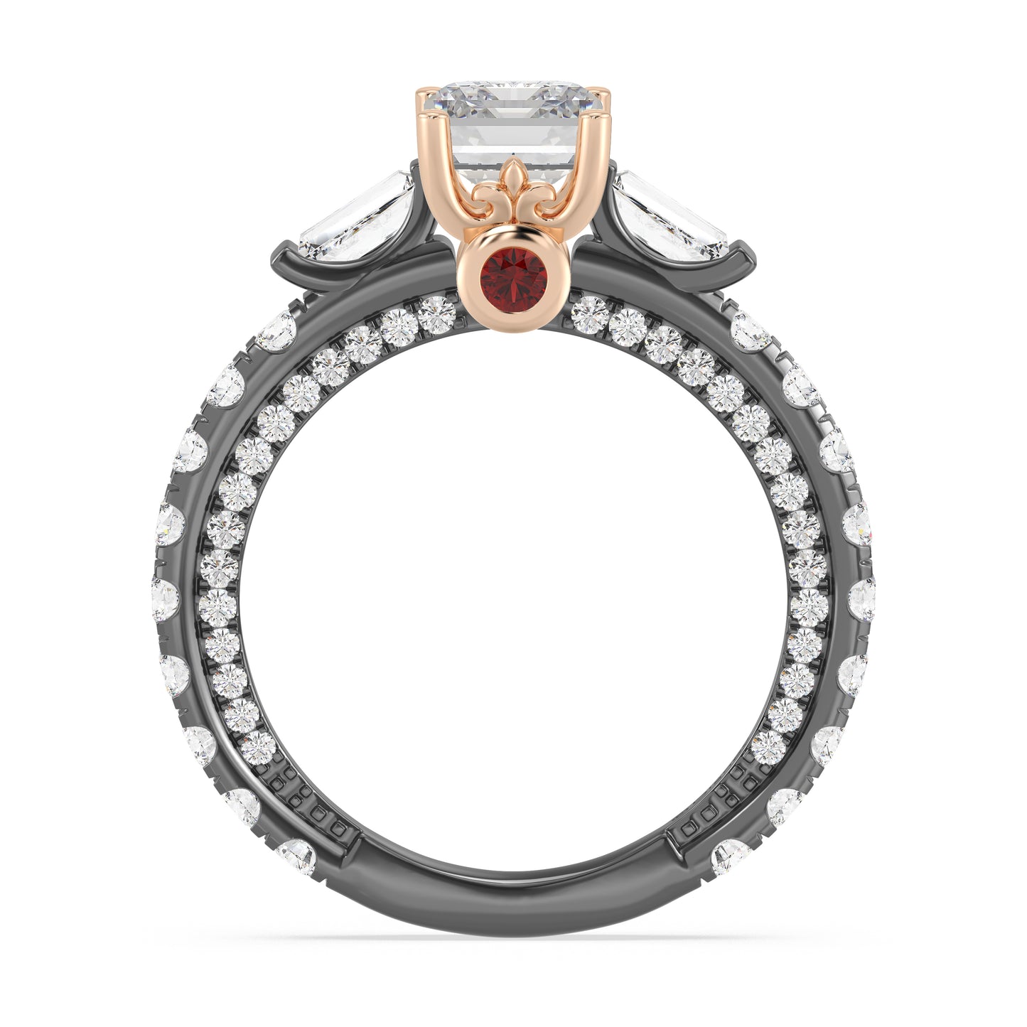 Enchanted Star Lab Grown Diamond Black Rhodium Over 14K Gold Evil Queen Garnet Engagement Ring