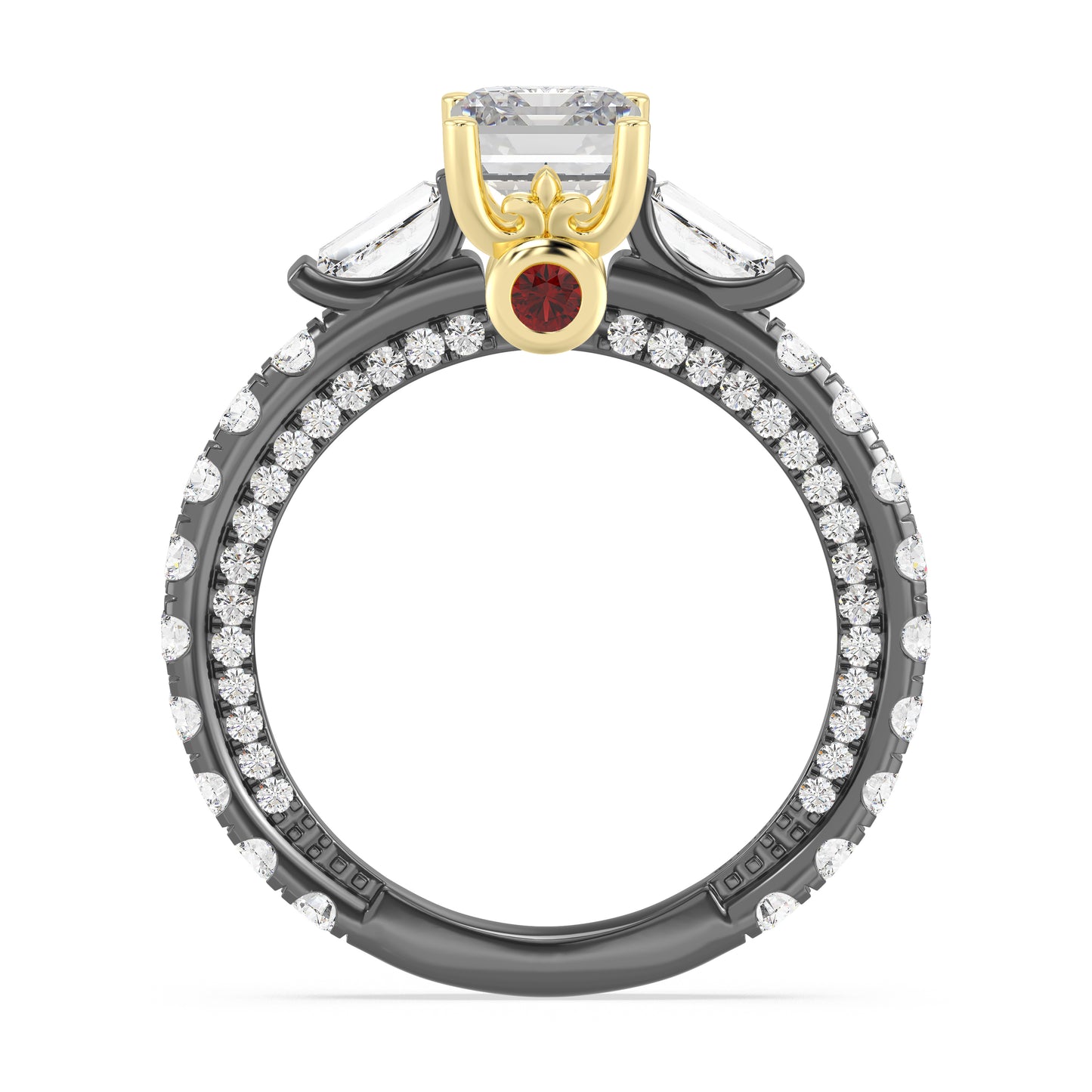 Enchanted Star Lab Grown Diamond Black Rhodium Over 14K Gold Evil Queen Garnet Engagement Ring
