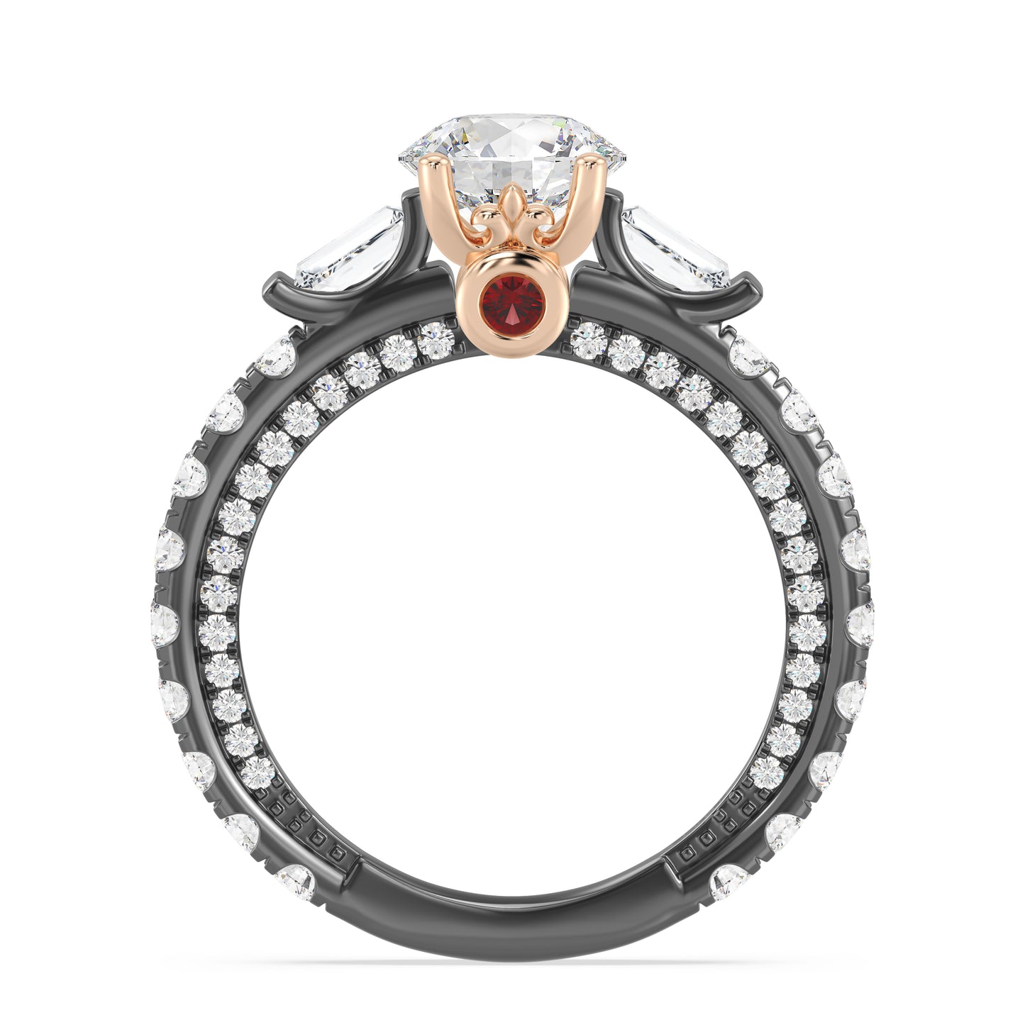 Enchanted Star Lab Grown Diamond Black Rhodium Over 14K Gold Evil Queen Garnet Engagement Ring