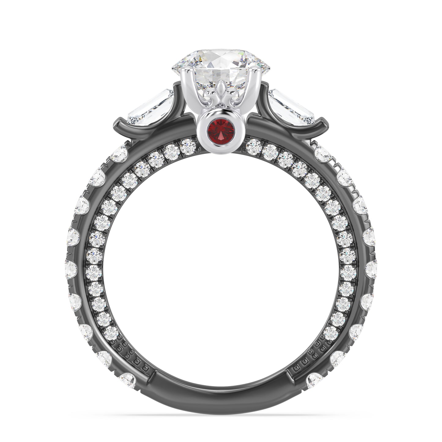 Enchanted Star Lab Grown Diamond Black Rhodium Over 14K Gold Evil Queen Garnet Engagement Ring