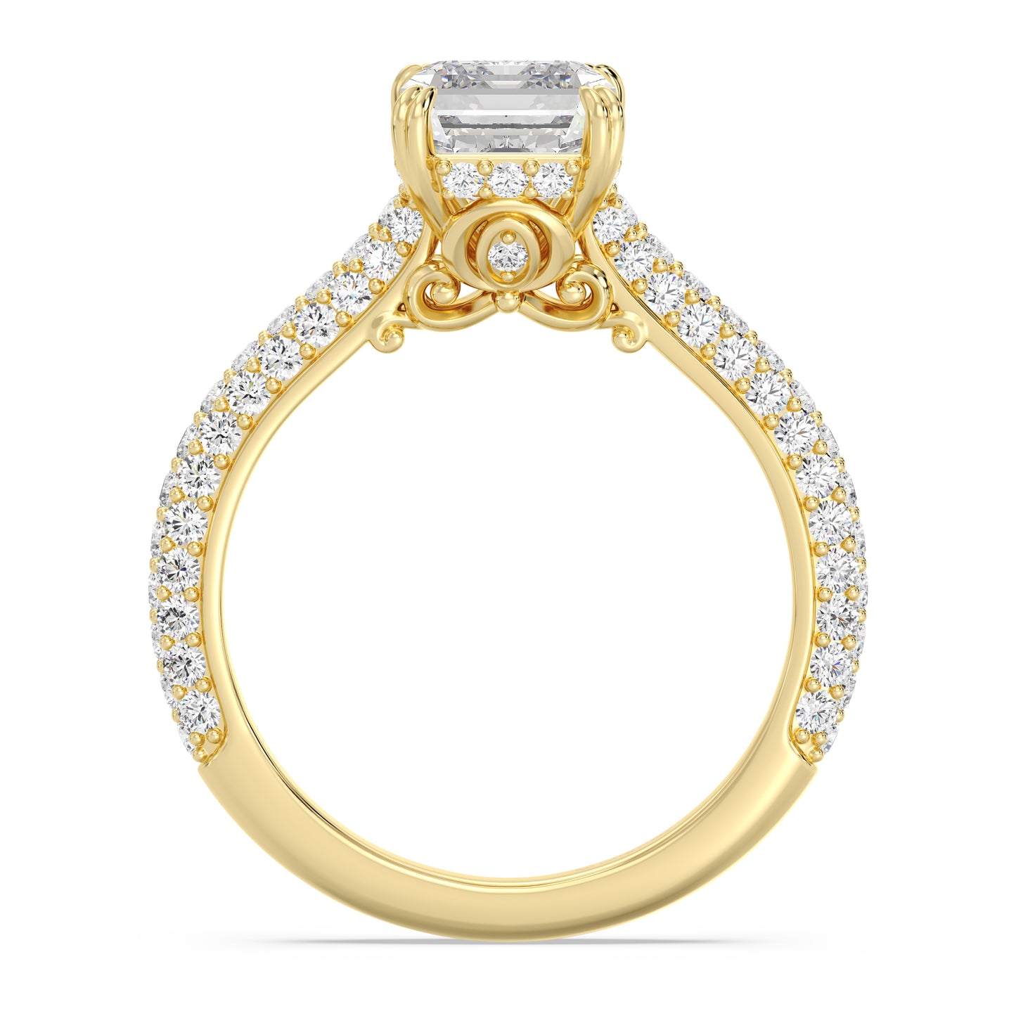 Enchanted Star Lab Grown Diamond And 14K Gold Disney Princess Cinderella Three Row Pave Carriage Engagement Ring
