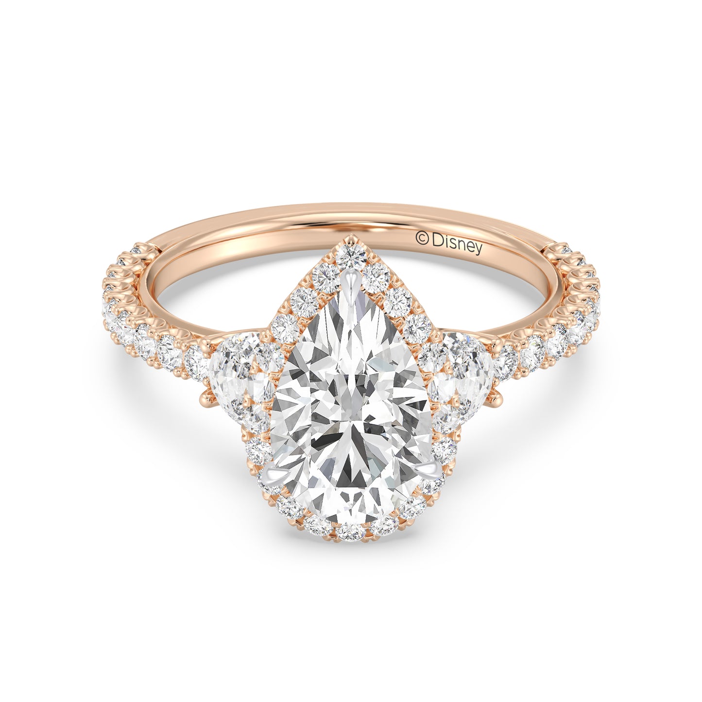 Enchanted Star Lab Grown Diamond And 14K Gold Disney Princess Jasmine Half-moon Three Stone Halo Ring