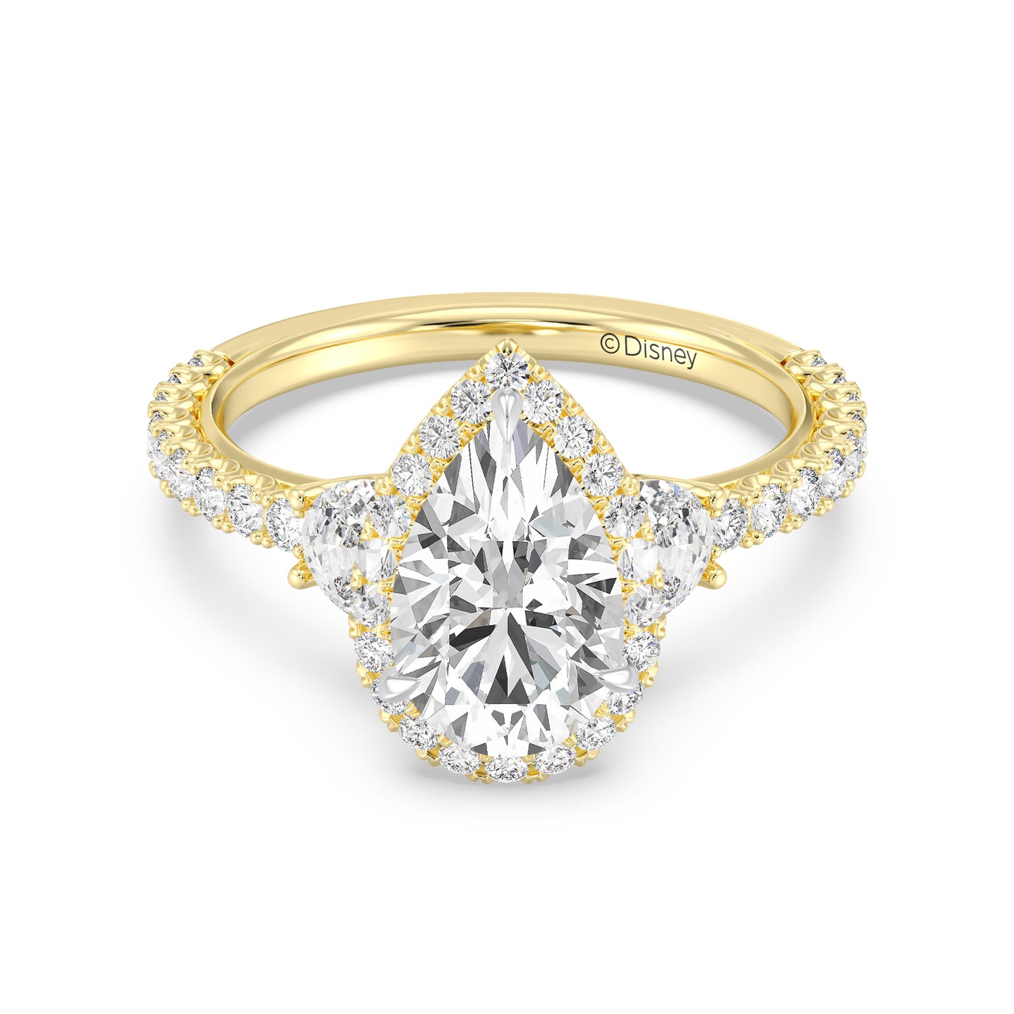 Enchanted Star Lab Grown Diamond And 14K Gold Disney Princess Jasmine Half-moon Three Stone Halo Ring