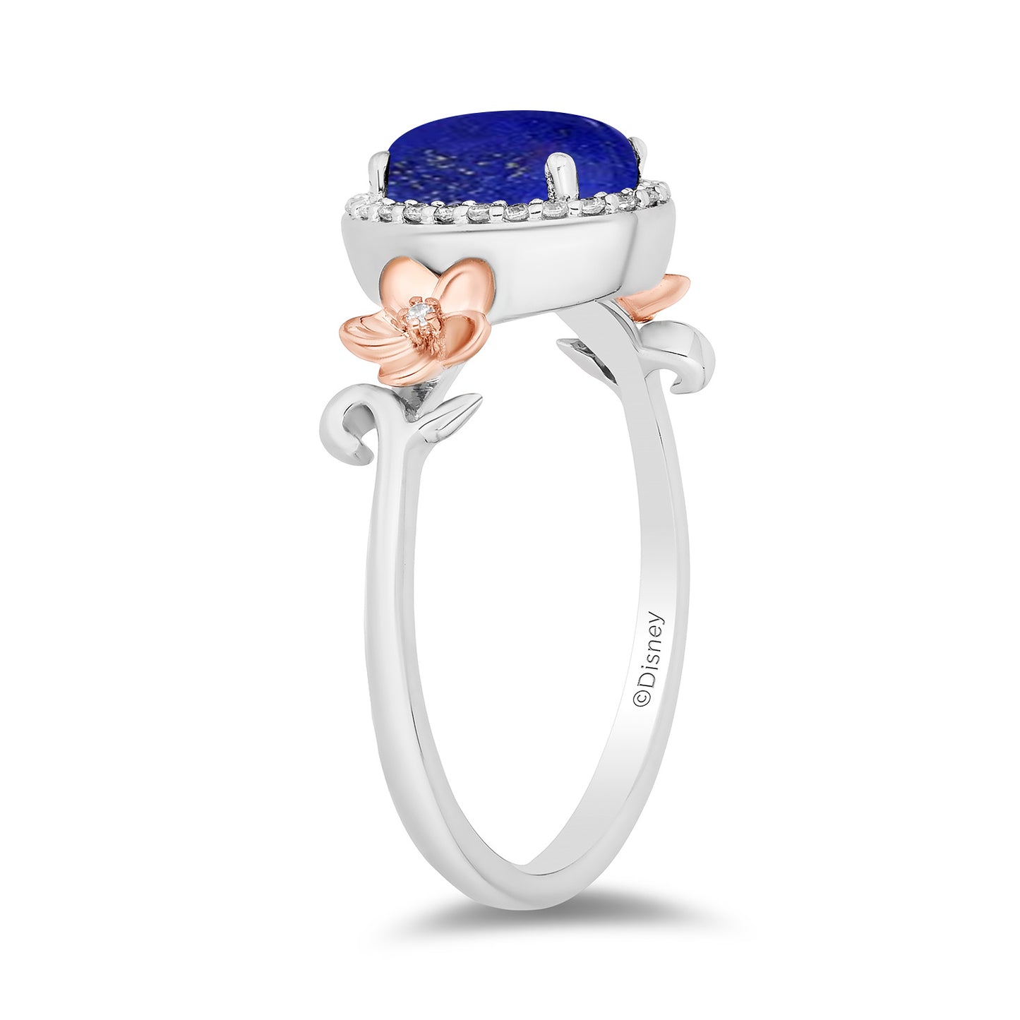 Enchanted Disney Fine Jewelry 14K Rose Gold over Sterling Silver with 1/10 CTTW Diamonds and Lapis Moana Ring