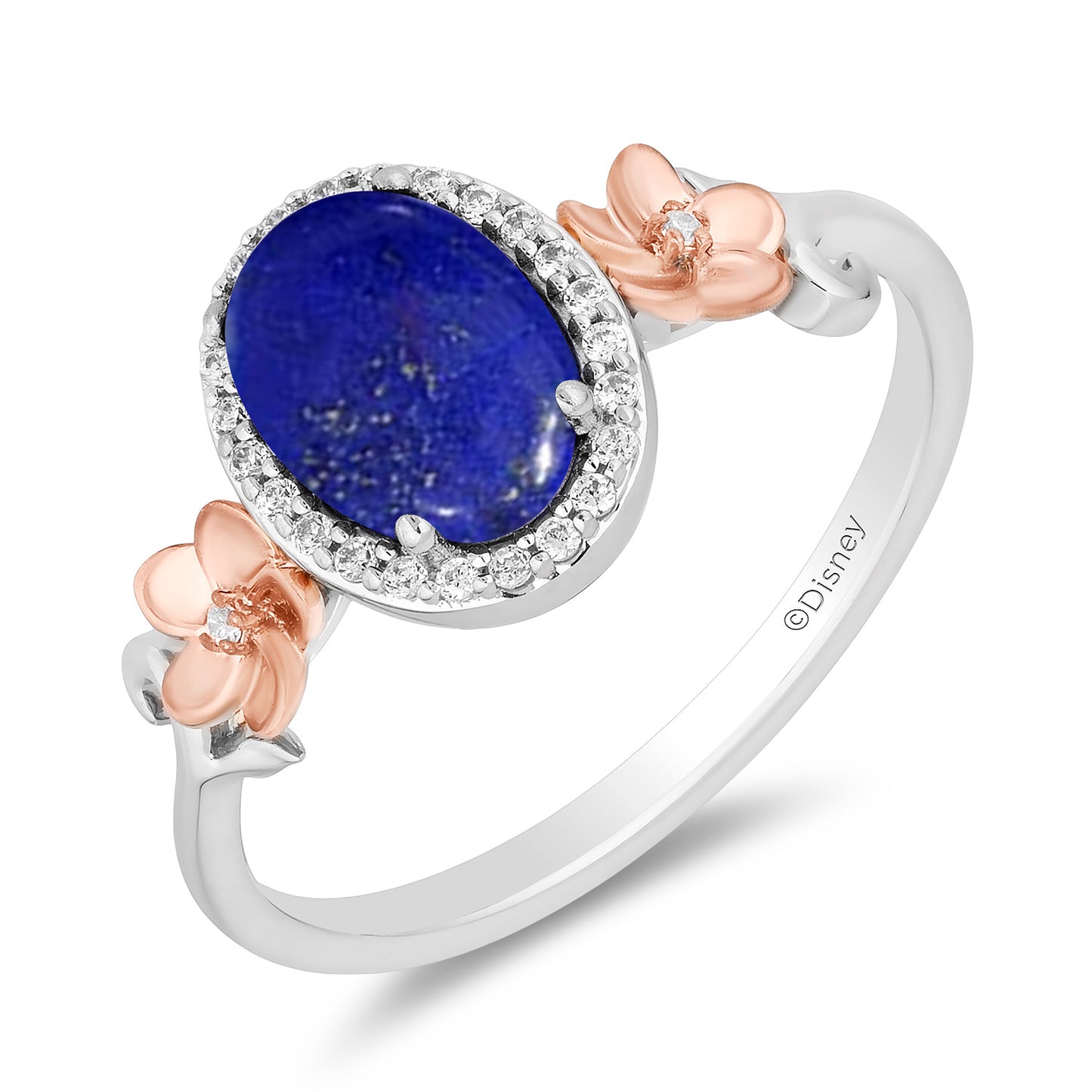 Enchanted Disney Fine Jewelry 14K Rose Gold over Sterling Silver with 1/10 CTTW Diamonds and Lapis Moana Ring
