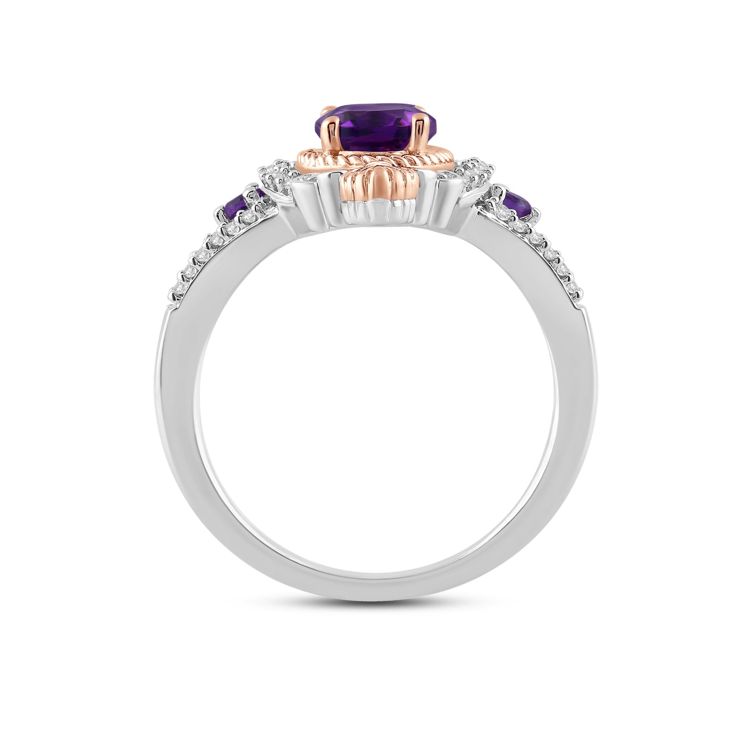 Enchanted Disney Fine Jewelry 14K Rose Gold over Sterling Silver with 1/6 CTTW Diamonds and Amethyst Ariel Ring