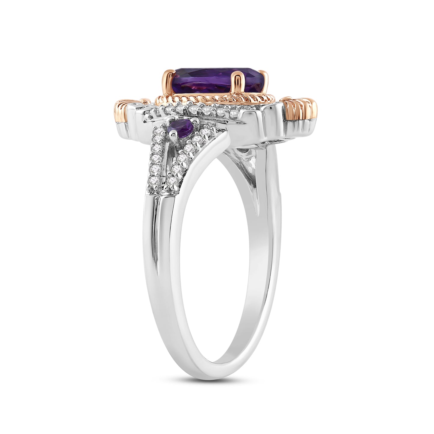 Enchanted Disney Fine Jewelry 14K Rose Gold over Sterling Silver with 1/6 CTTW Diamonds and Amethyst Ariel Ring