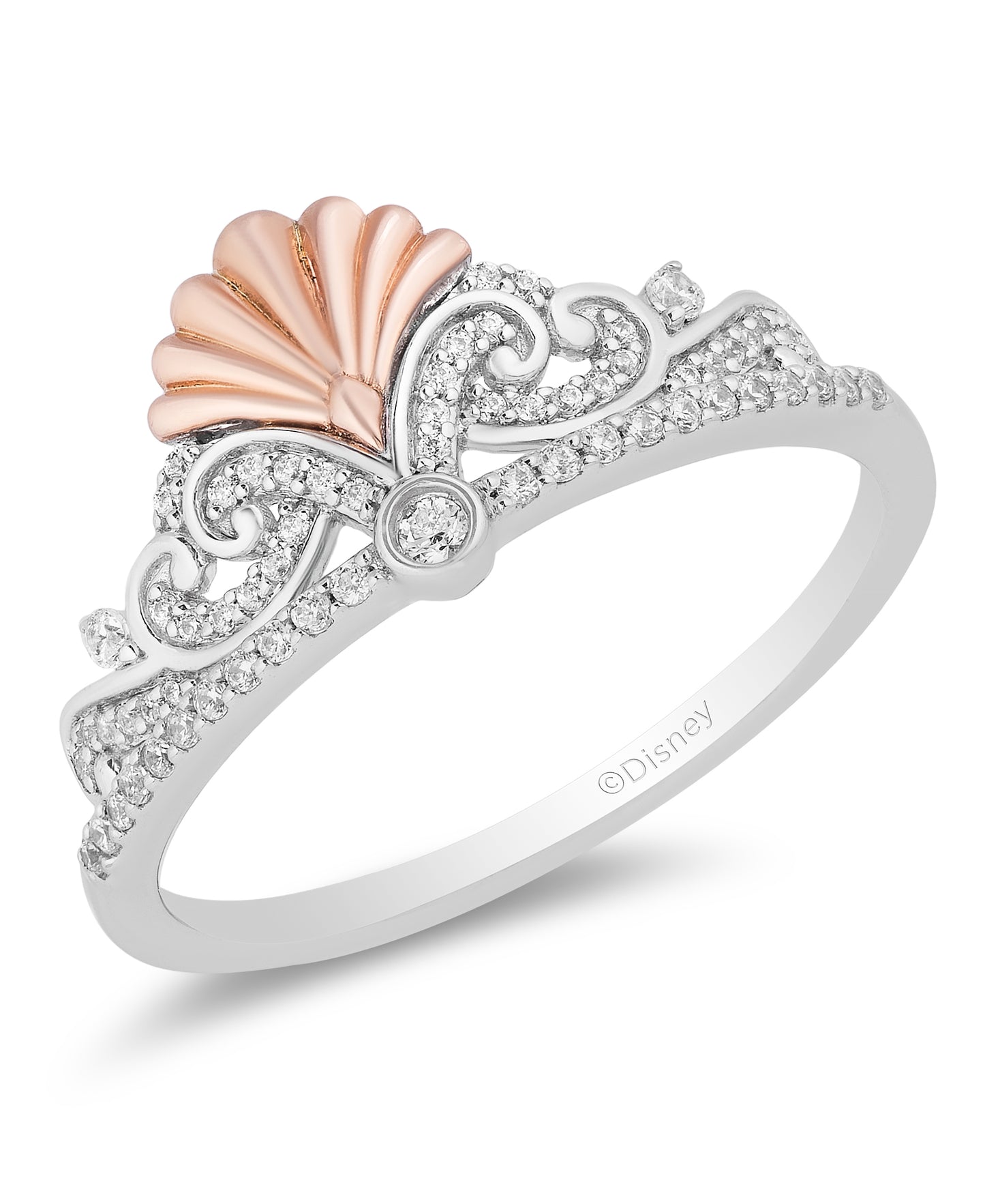 Enchanted Disney Fine Jewelry Sterling Silver and 14K Rose Gold with 1/5 CTTW Diamonds Ariel Ring