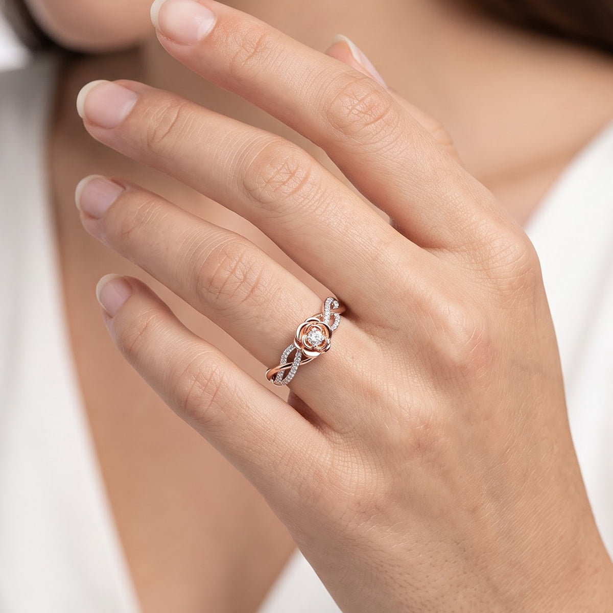 Enchanted Disney Fine Jewelry 14K Rose Gold Over Sterling Silver with 1/10 CTTW Diamonds Belle Promise Ring