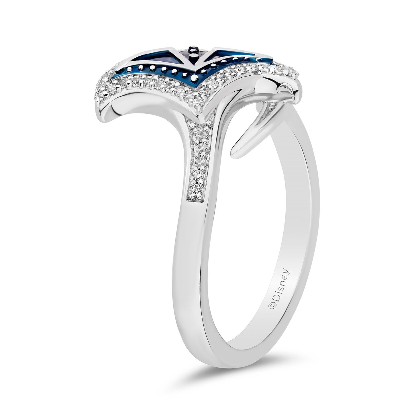 Enchanted Disney Fine Jewelry White and Blue Rhodium Over Sterling Silver with 1/6 CTTW Diamonds Moana Ring