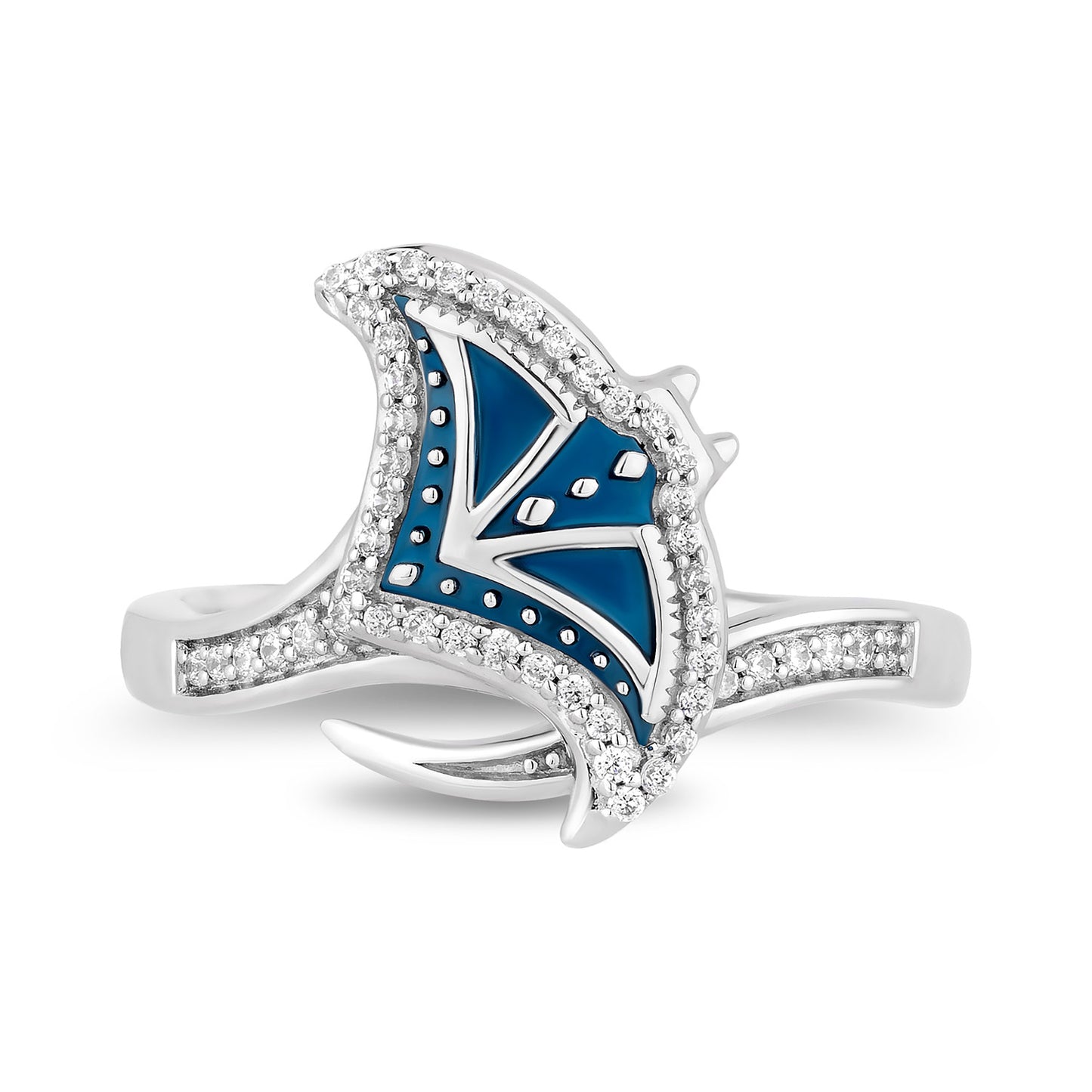 Enchanted Disney Fine Jewelry White and Blue Rhodium Over Sterling Silver with 1/6 CTTW Diamonds Moana Ring