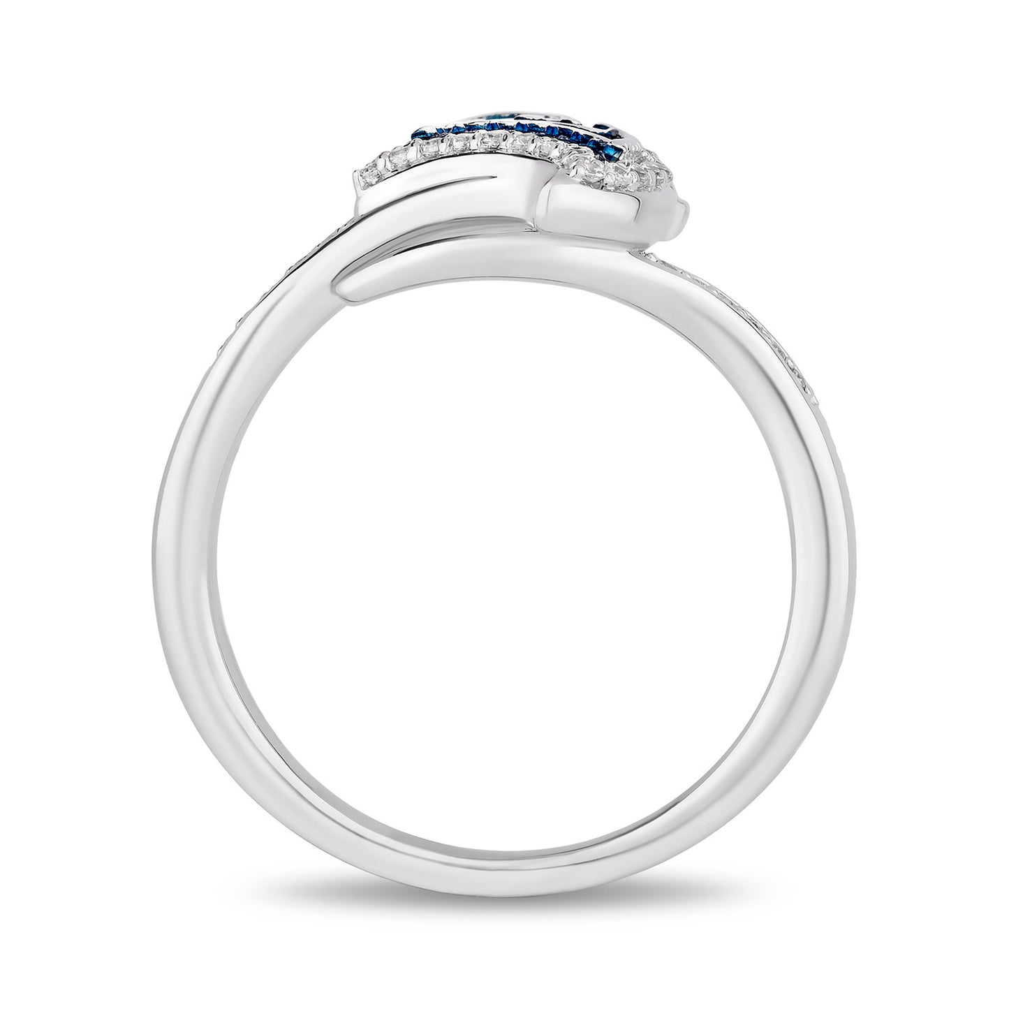 Enchanted Disney Fine Jewelry White and Blue Rhodium Over Sterling Silver with 1/6 CTTW Diamonds Moana Ring