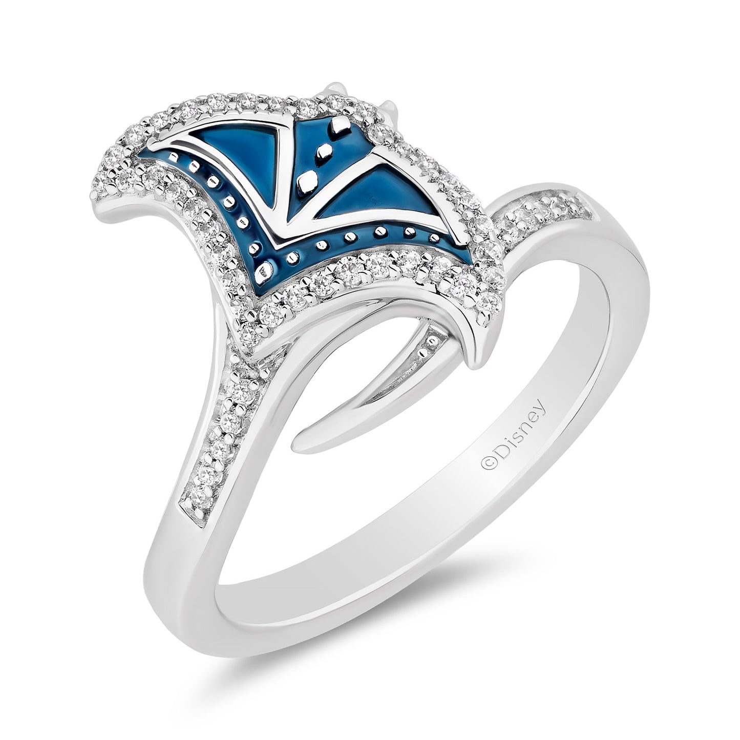 Enchanted Disney Fine Jewelry White and Blue Rhodium Over Sterling Silver with 1/6 CTTW Diamonds Moana Ring