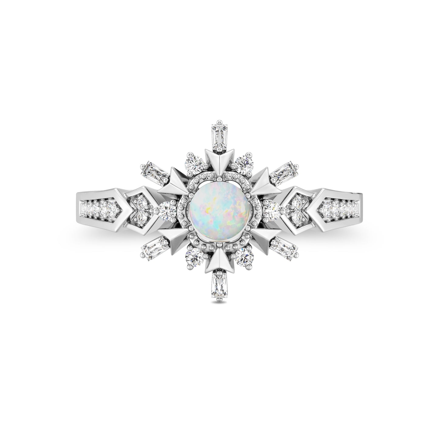 Enchanted Disney Fine Jewelry Sterling Silver with 1/6 CTTW Diamonds and Created Opal Elsa Ring